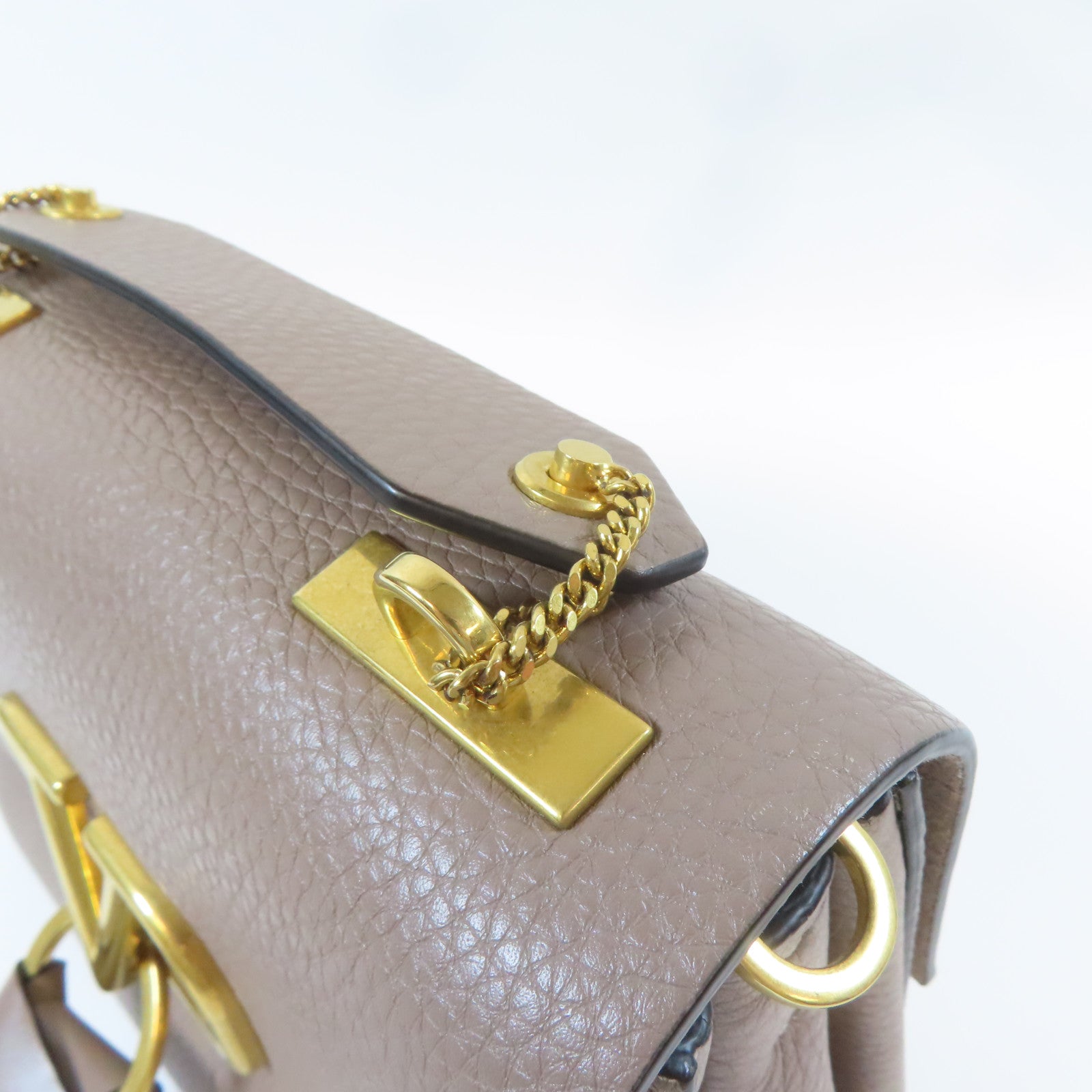 Valentino 牛皮皮革V Ring 2 Way Shoulder Bag金扣手挽肩背兩用袋灰色