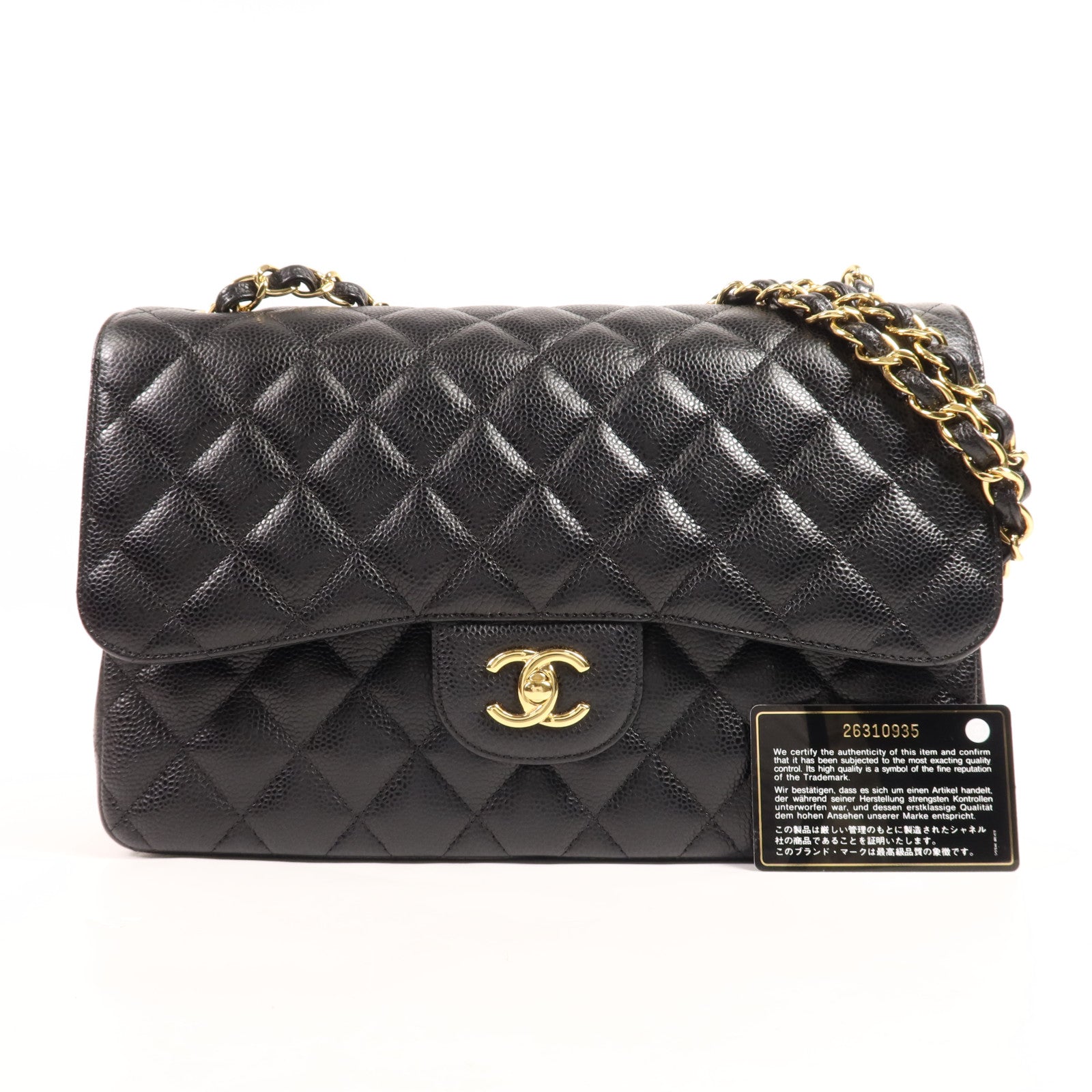 CHANEL 牛皮皮革Large Classic金扣鏈帶肩背袋