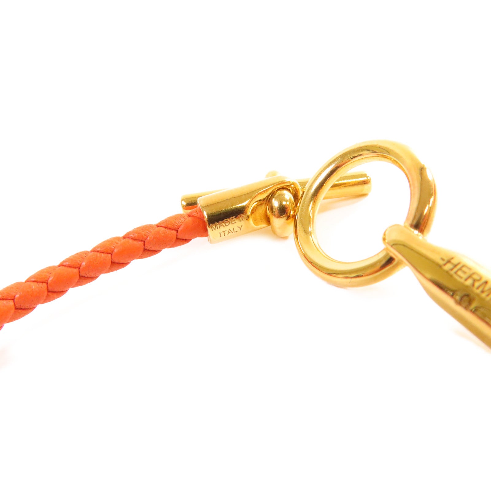 HERMES 牛皮皮革Glenan Bracelet金扣手鏈橙色