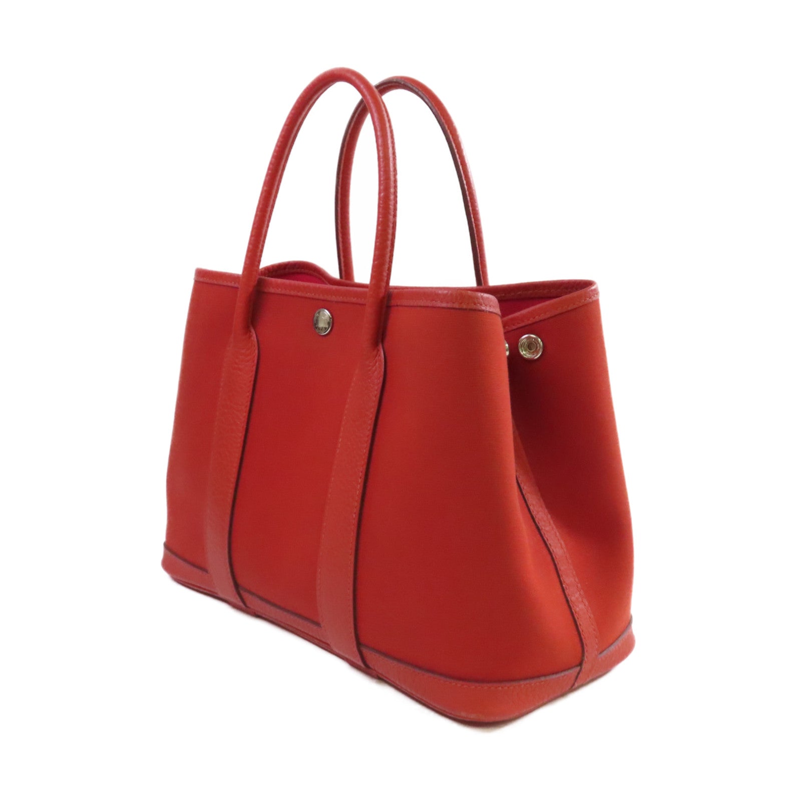 HERMES 【激減優惠】帆布Garden Party TPM Tote Bag銀扣手挽袋紅色