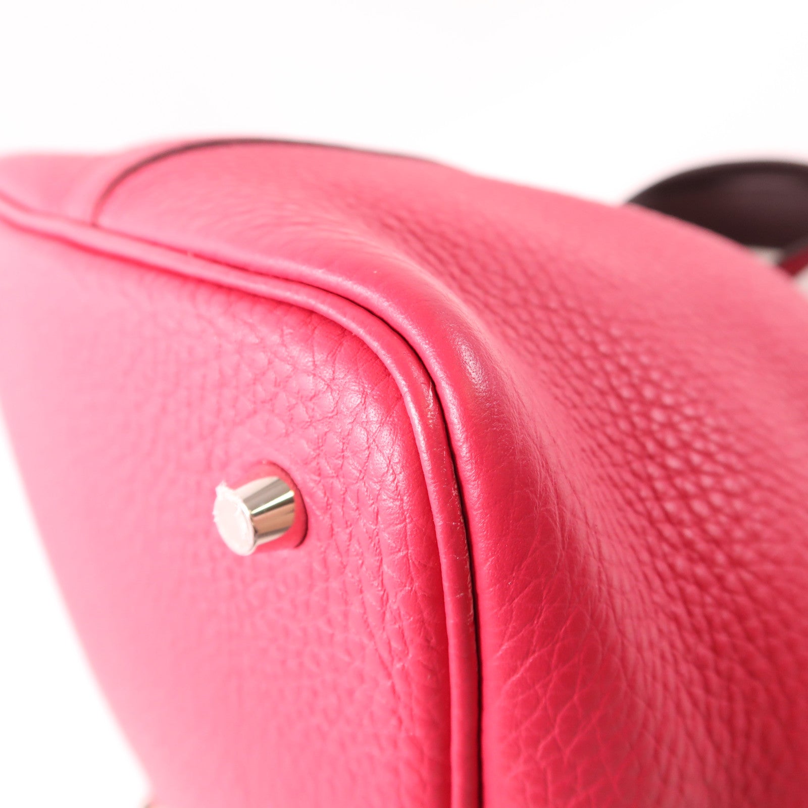 HERMES PHW Picotin MM Handbag Taurillon Clemence Leather Framboise/Rouge Sellier