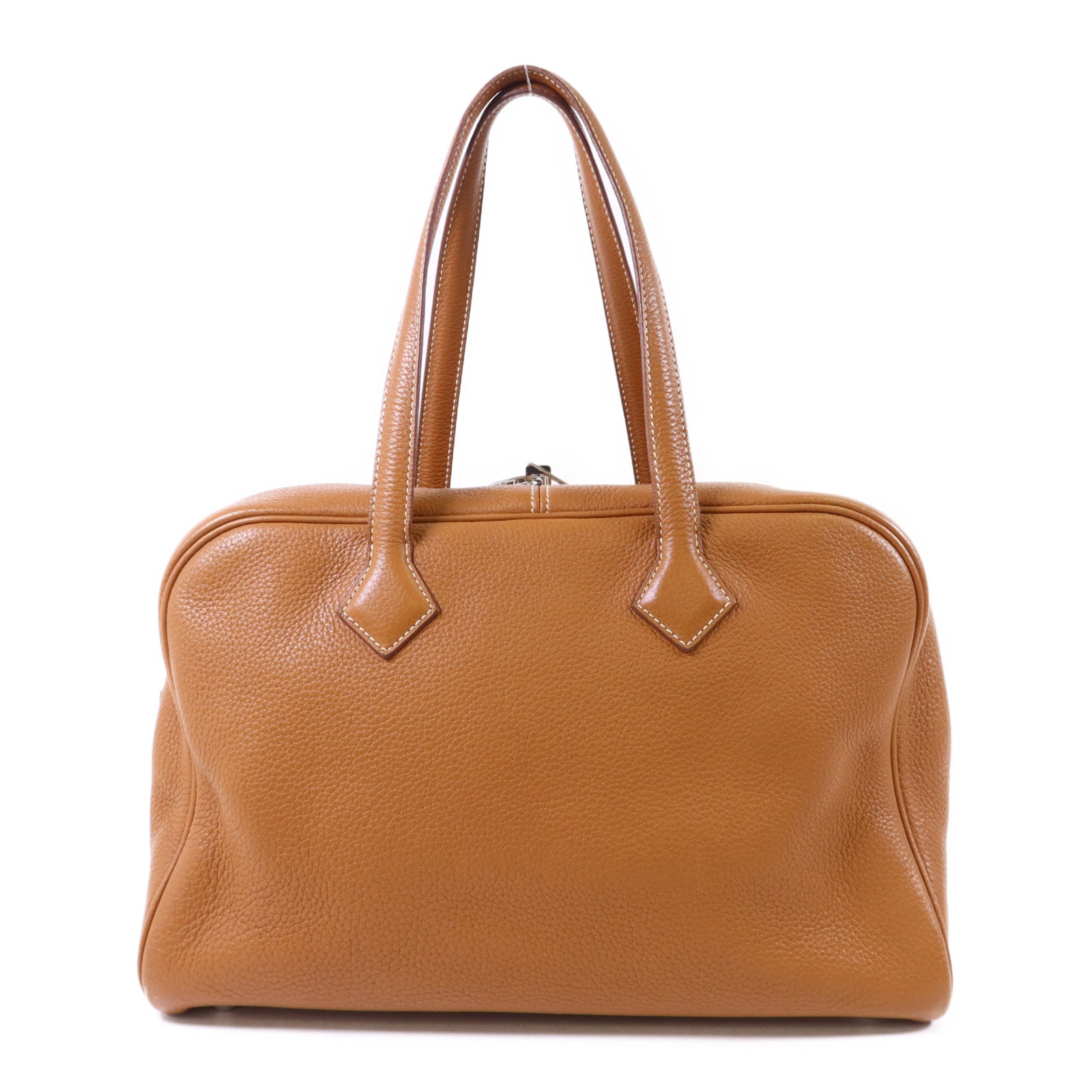 HERMES Clemence皮革Victoria銀扣手挽袋Gold