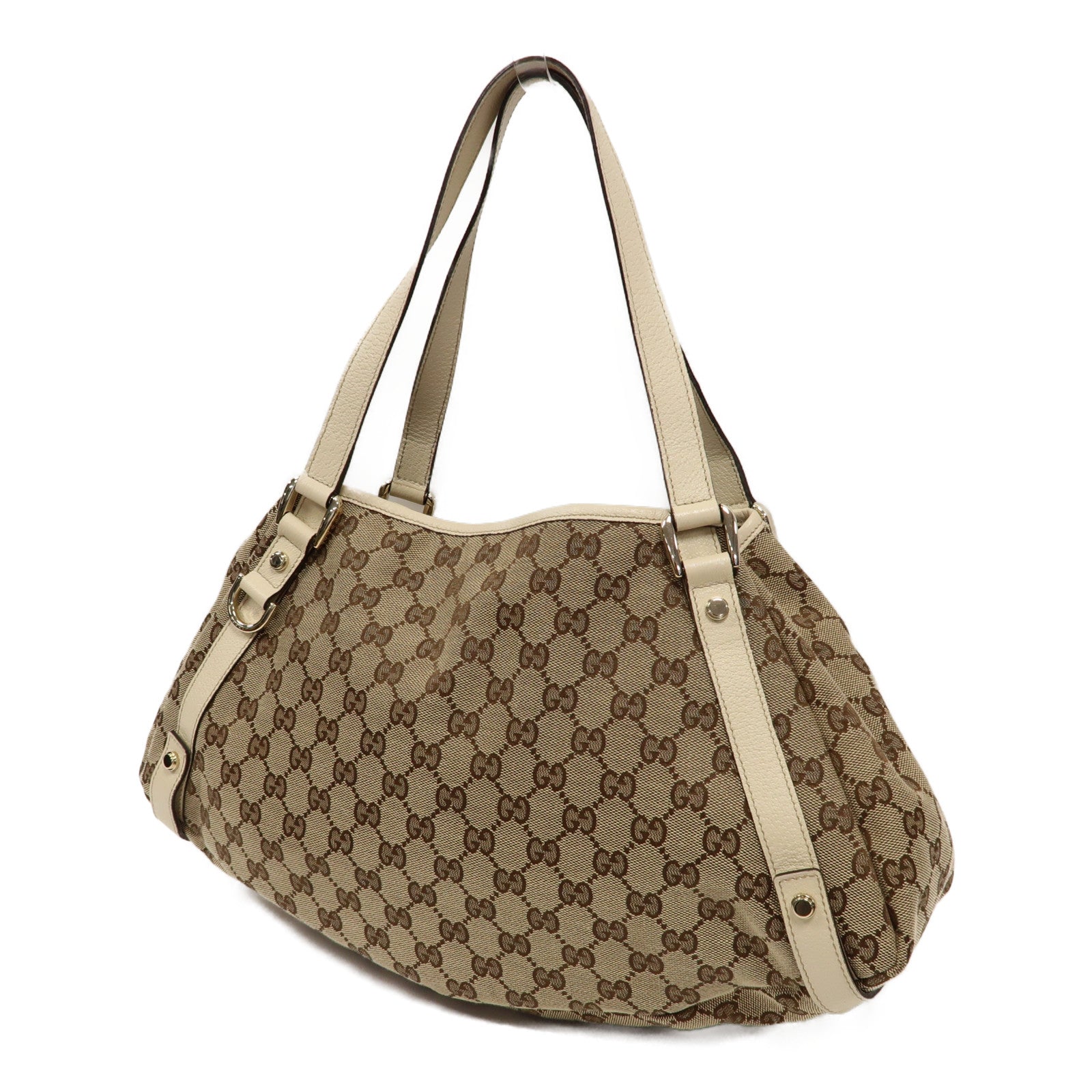 GUCCI 【激減優惠】帆布Abbey Shoulder Bag金扣肩背袋啡色/白色
