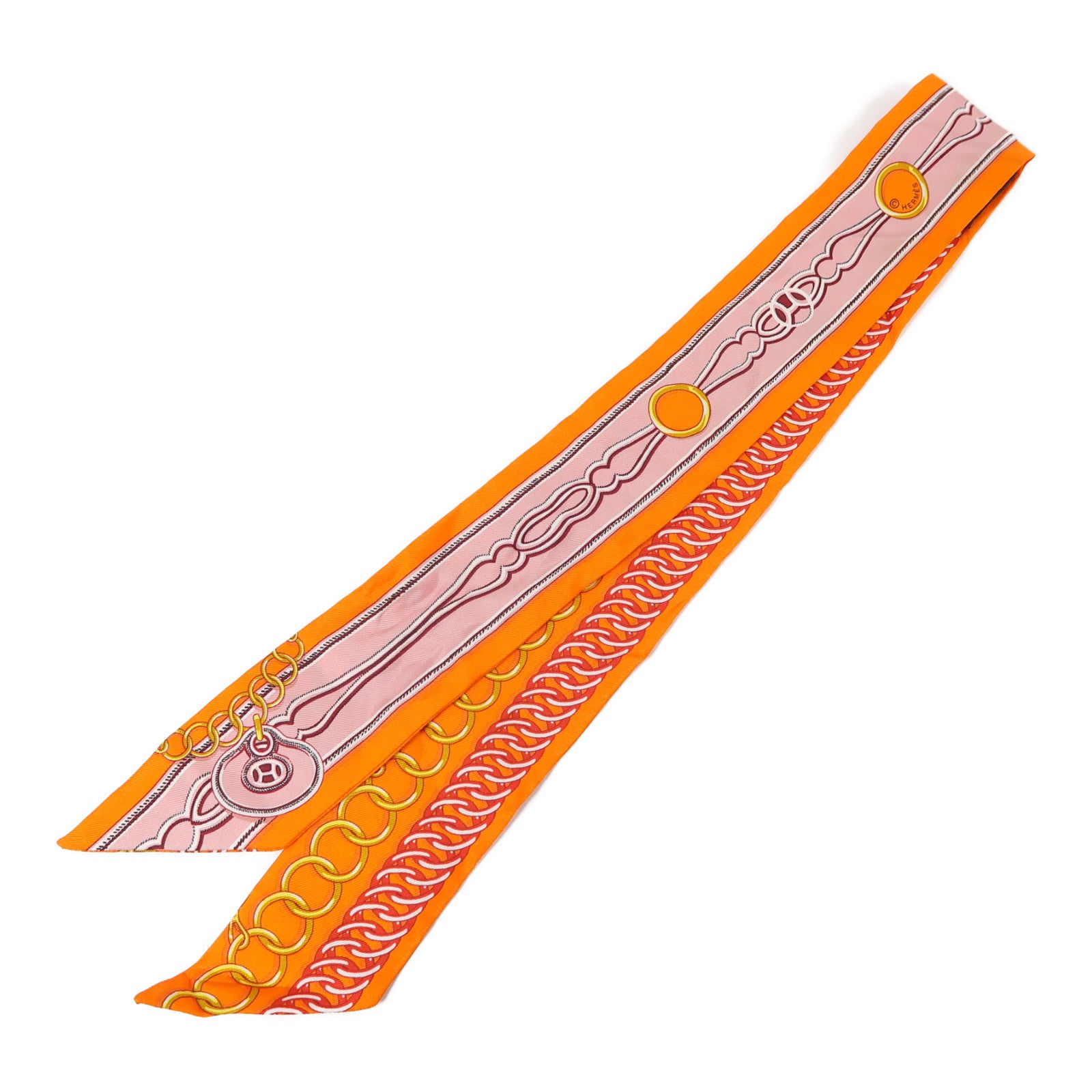 HERMES 【激減優惠】絲質Scarf絲巾橙色/粉紅色/金色