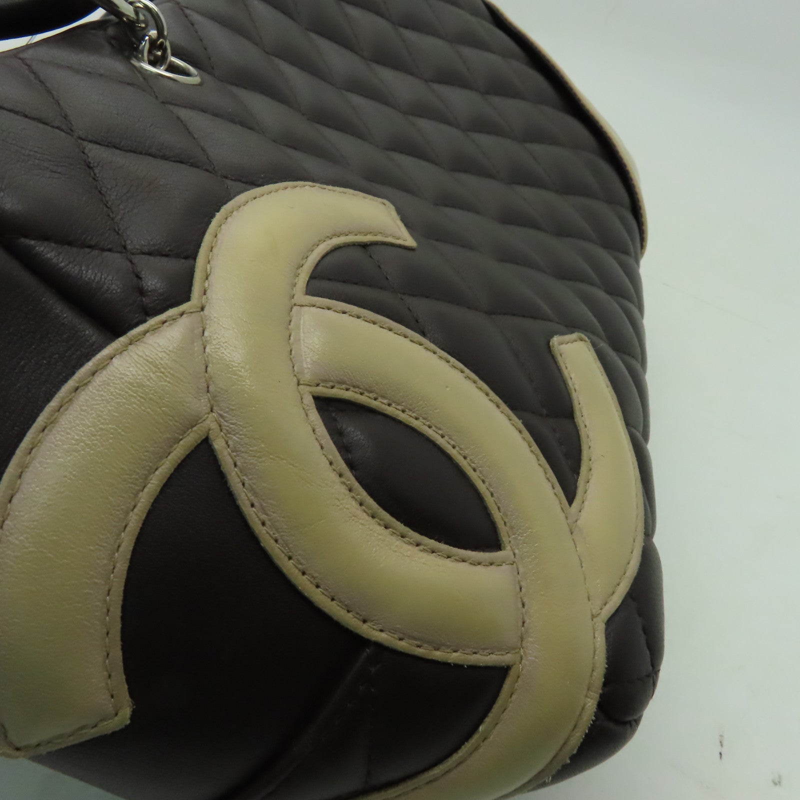 CHANEL 【激減優惠】菱格牛皮皮革Cambon Line銀扣肩背袋啡色