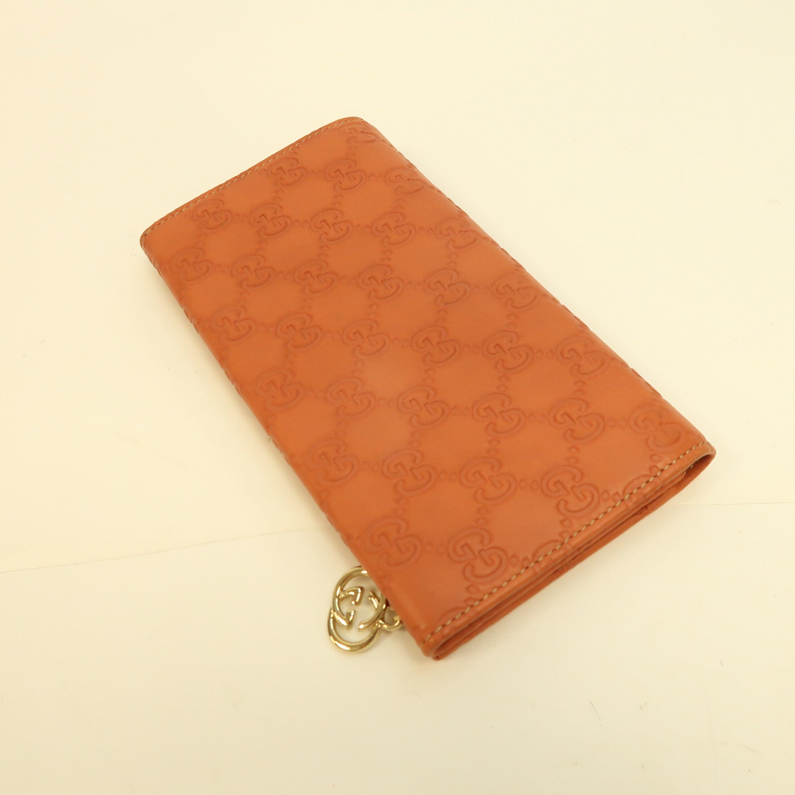 GUCCI 牛皮皮革Long Wallet金扣長錢包橙色