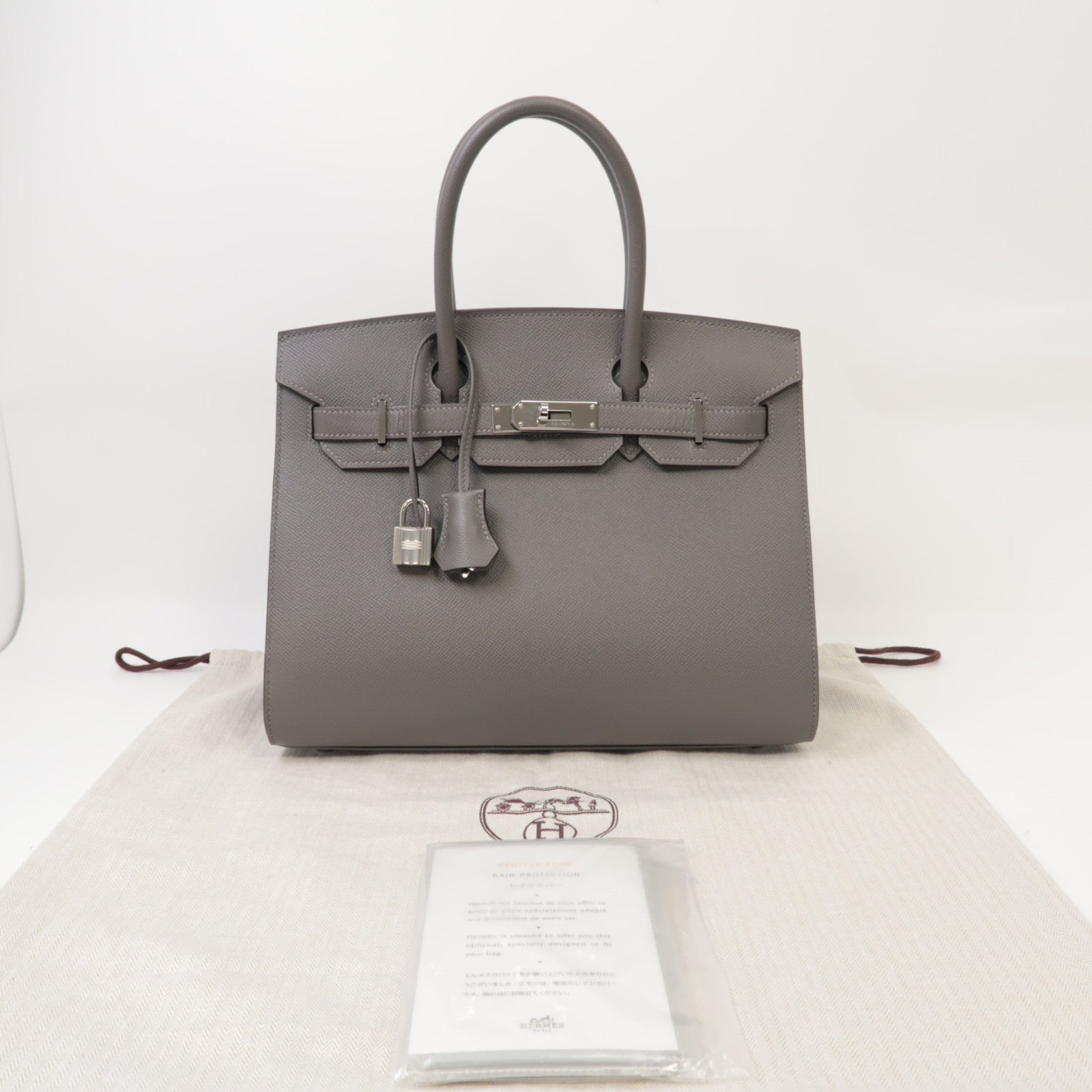 HERMES Epsom皮革Birkin 30銀扣手挽袋積雨雲灰色