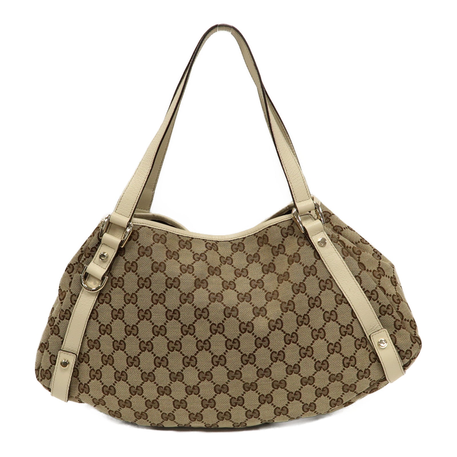 GUCCI 【激減優惠】帆布Abbey Shoulder Bag金扣肩背袋啡色/白色