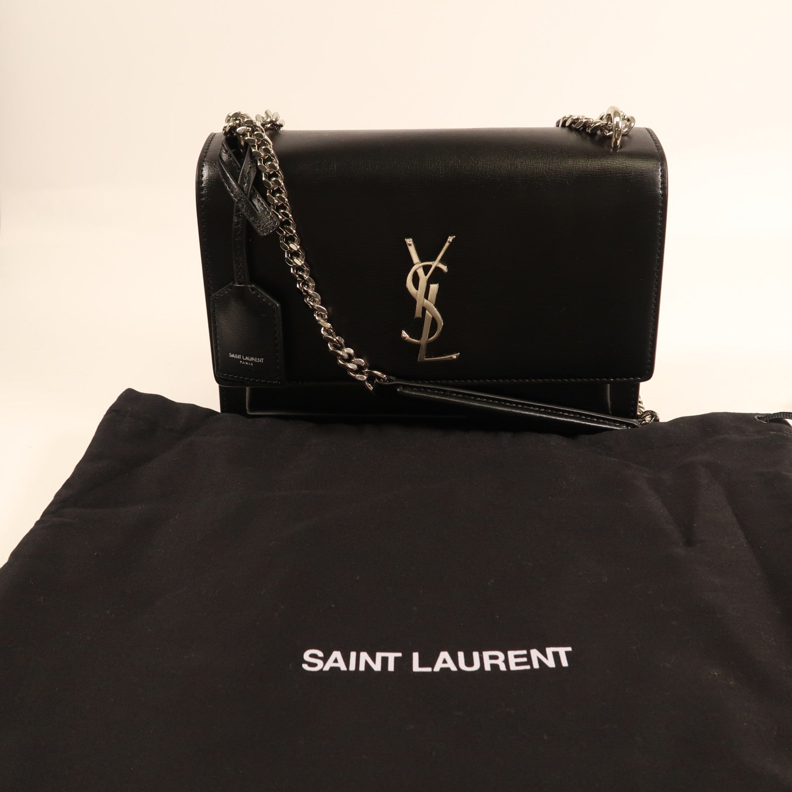 SAINT LAURENT 牛皮皮革Sunset Medium銀扣鏈帶肩背袋