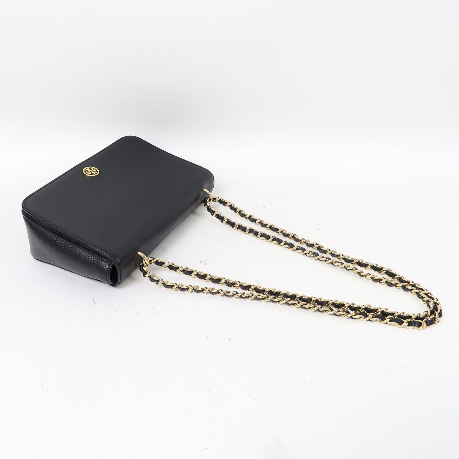 Tory Burch 皮革Chain Shoulder銀扣鏈帶肩背袋黑色
