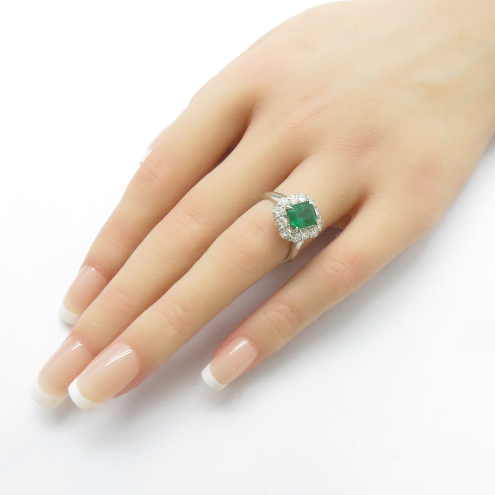 JEWELRY PT900鉑金Emerald Ring 1.51ct綠寶石/1.01ct鑚石戒指US#5.75