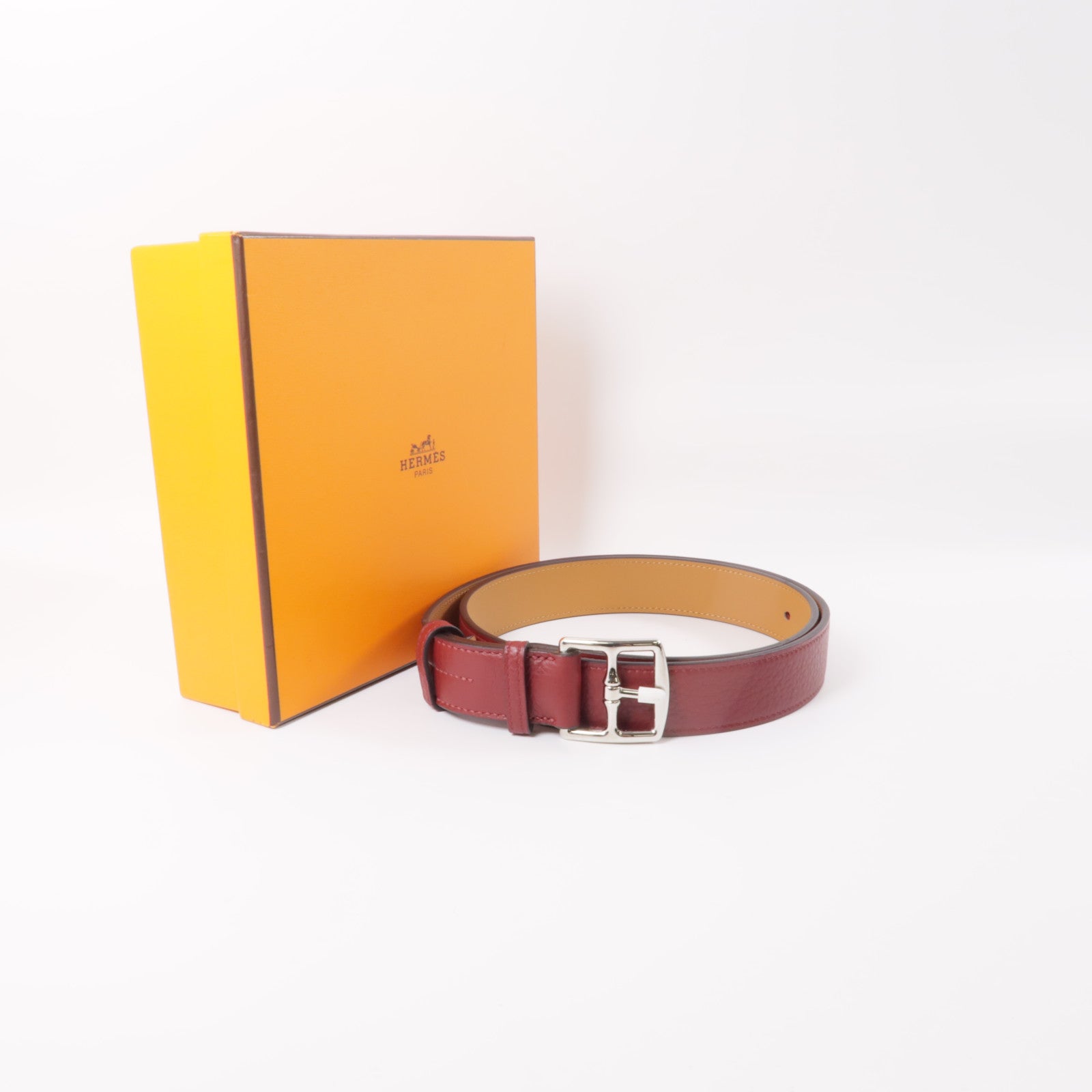 HERMES 【激減優惠】Togo皮革Etriviere 32 Belt銀扣皮帶紅色