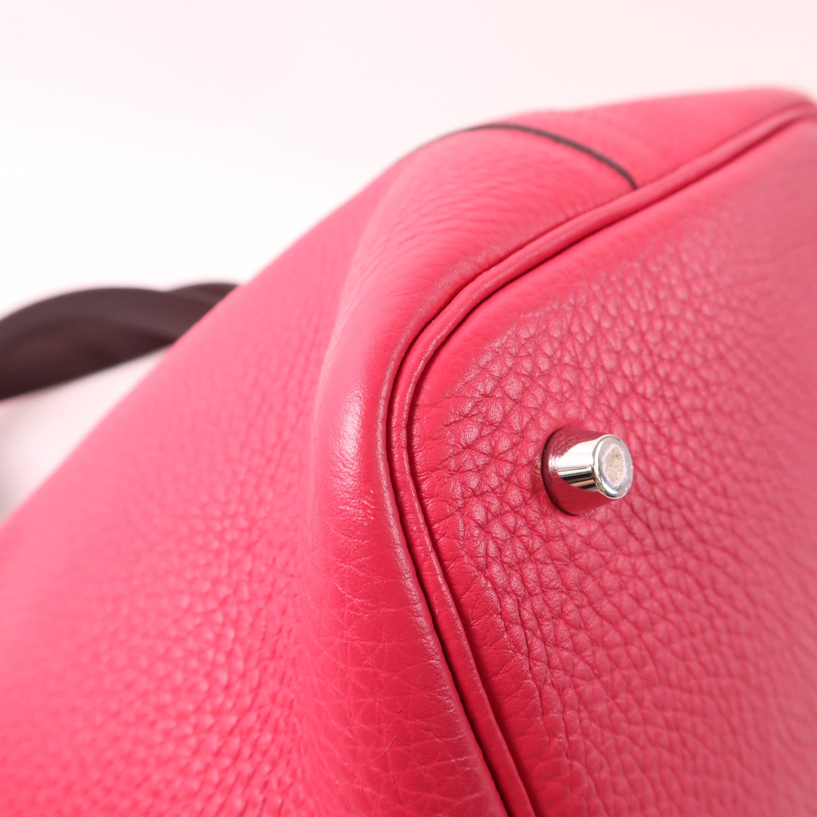 HERMES Clemence皮革Picotin MM銀扣手挽袋Framboise/Rouge Sellier