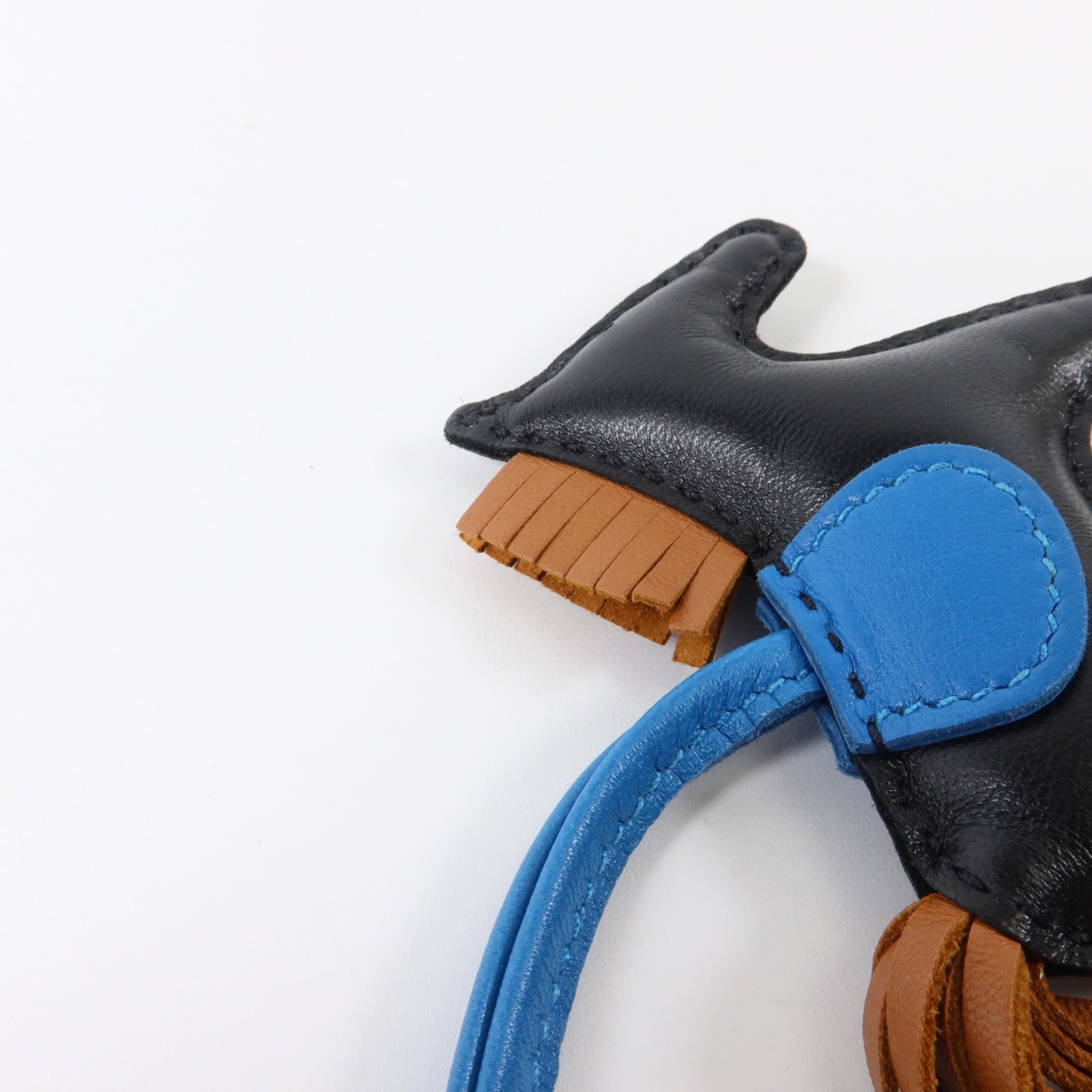 HERMES Milo皮革Rodeo PM掛飾Noir/Gold/Bleu Zanzibar