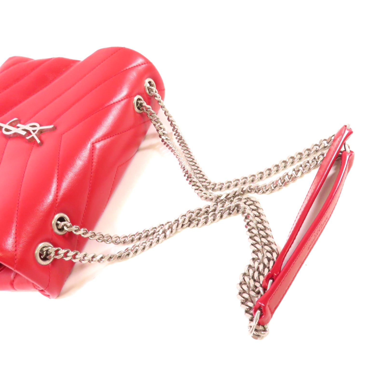 YVES SAINT LAURENT 斜紋牛皮皮革Shoulder Bag金扣鏈帶肩背袋紅色