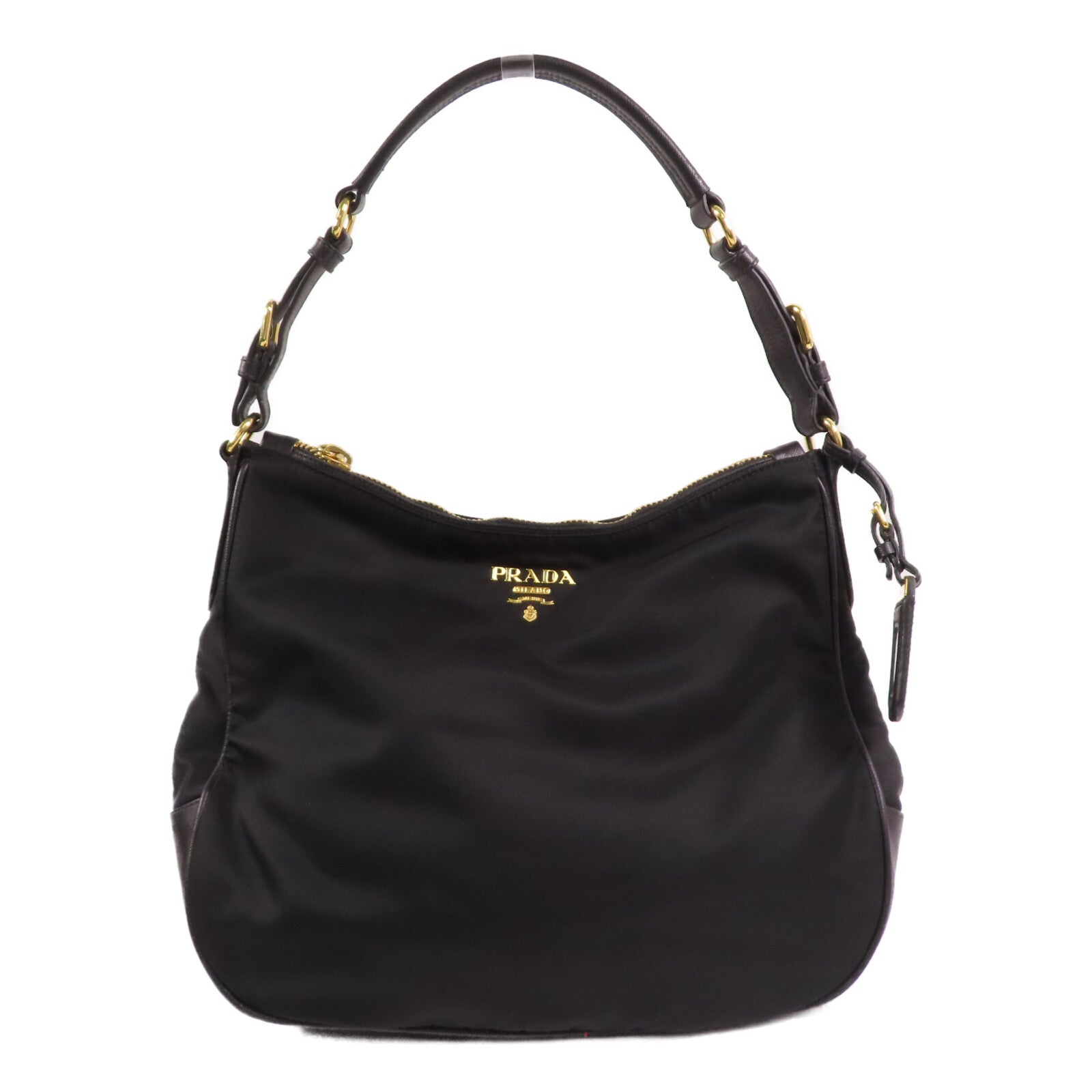 PRADA 尼龍/Saffiano皮革Hobo Bag金扣肩背袋