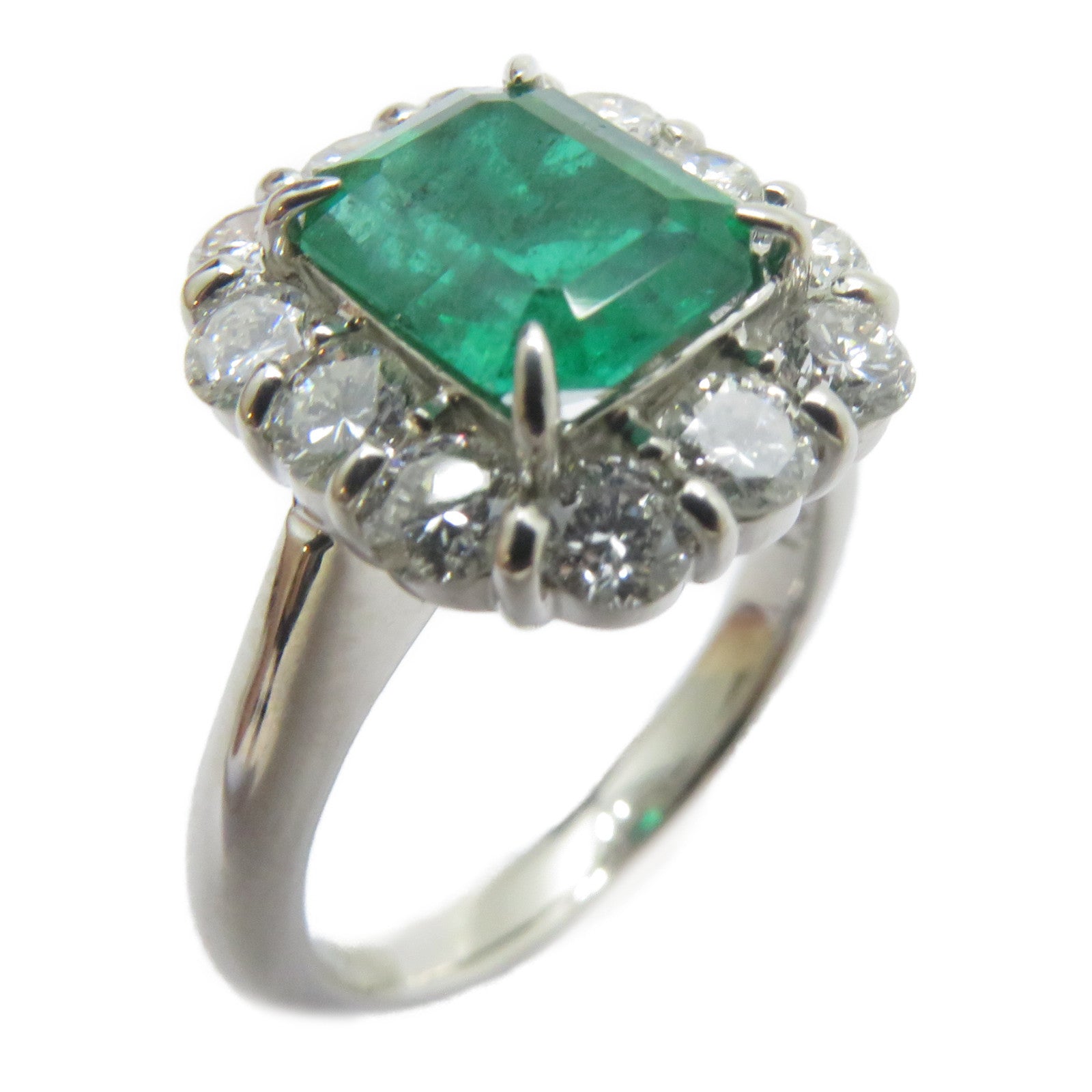 JEWELRY PT900鉑金Emerald Ring 1.51ct綠寶石/1.01ct鑚石戒指US#5.75