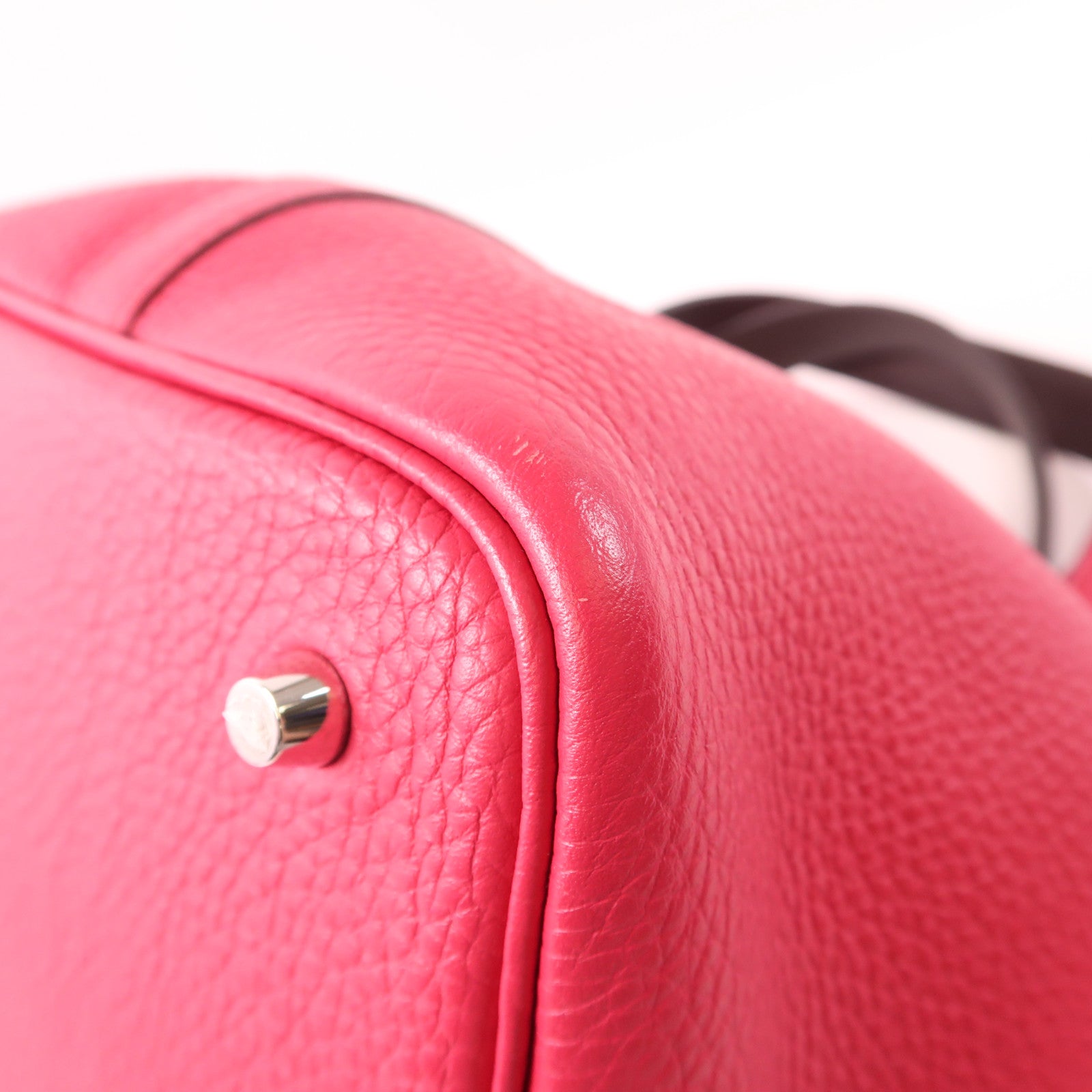 HERMES PHW Picotin MM Handbag Taurillon Clemence Leather Framboise/Rouge Sellier