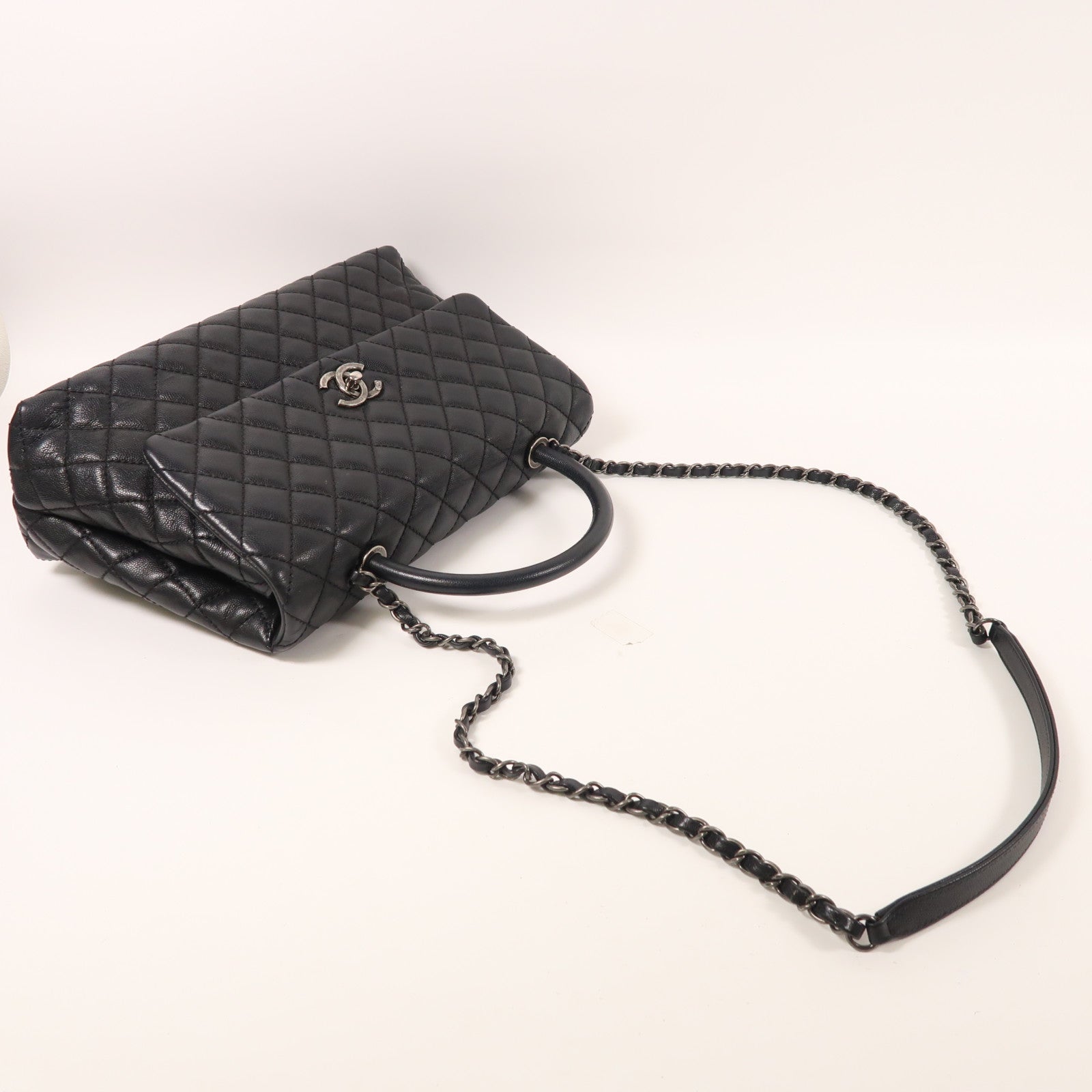 CHANEL 牛皮皮革Coco Handle Large銀扣手挽肩背兩用袋