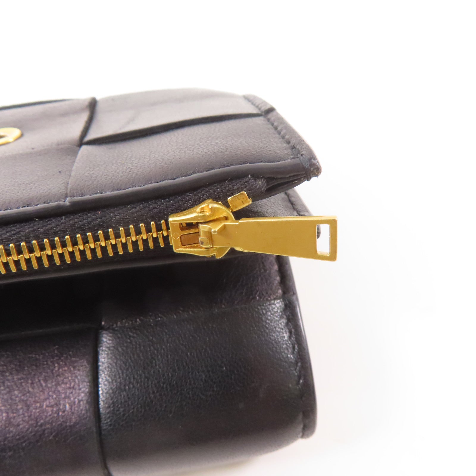 BOTTEGA VENETA 羊皮皮革Fold Wallet金扣錢包黑色/啡色