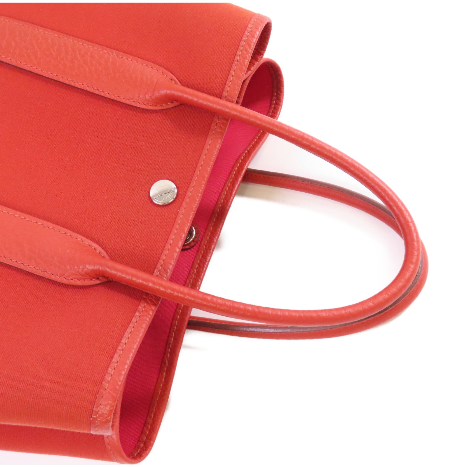 HERMES 【激減優惠】帆布Garden Party TPM Tote Bag銀扣手挽袋紅色