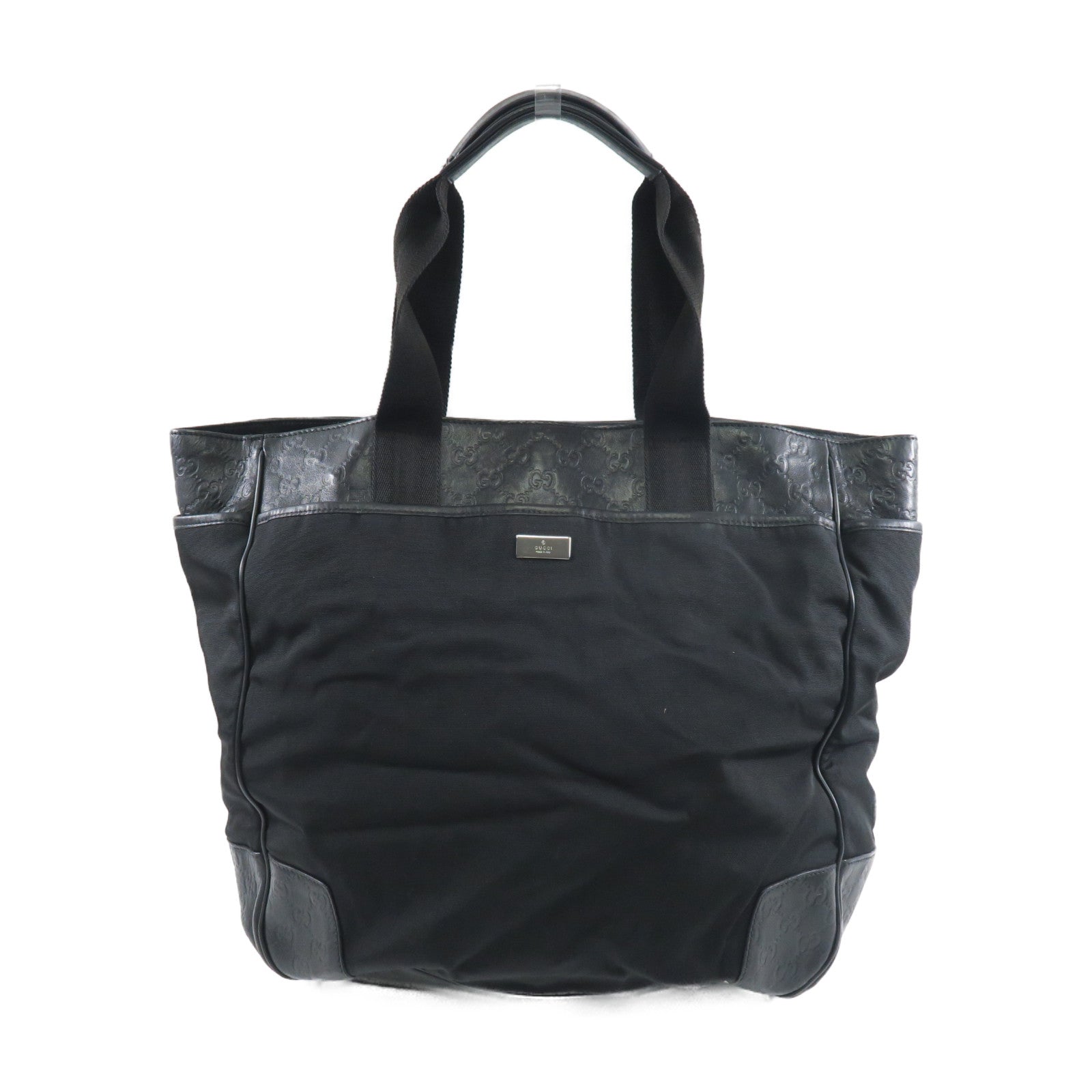 GUCCI 帆布Tote Bag銀扣手挽袋黑色