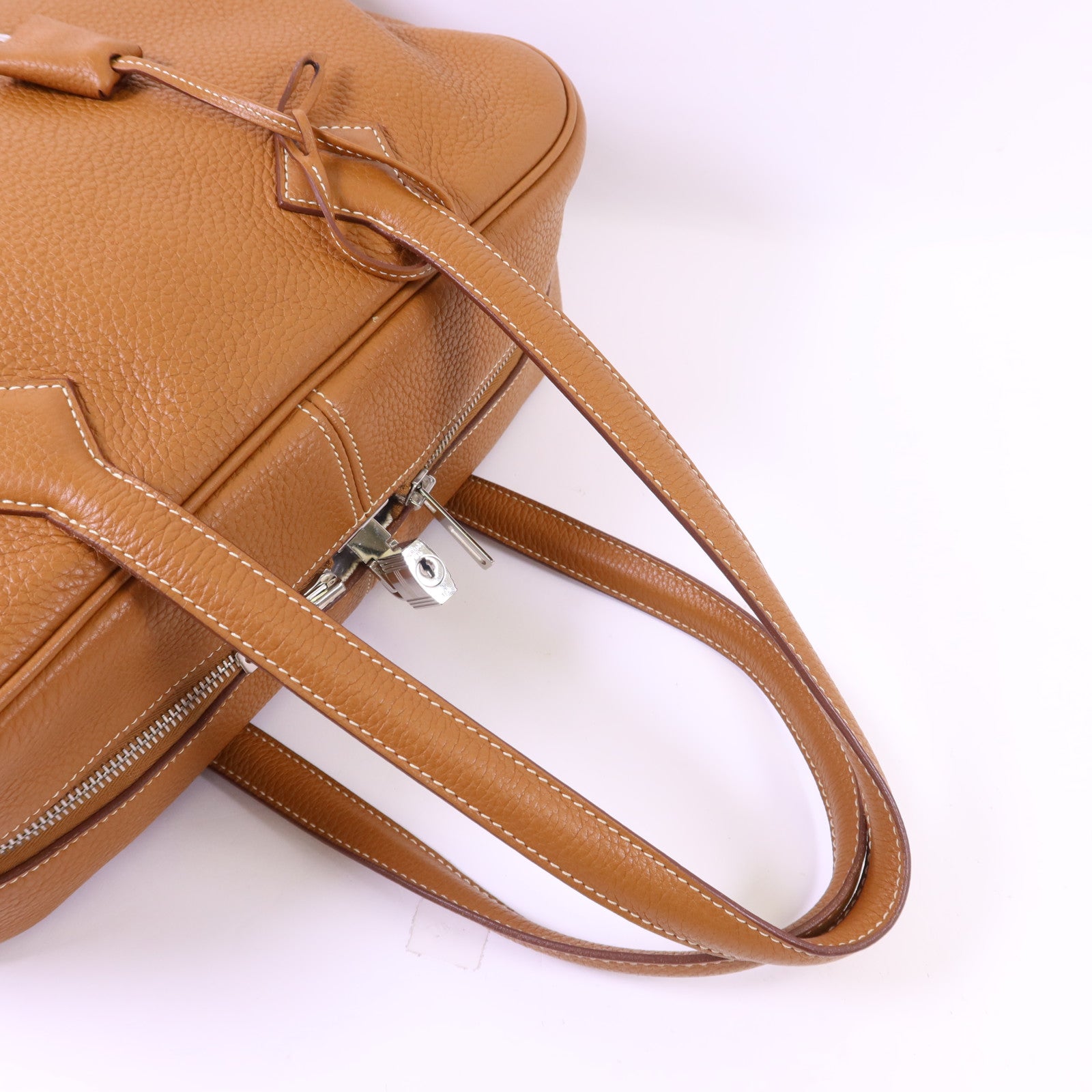 HERMES Clemence皮革Victoria銀扣手挽袋Gold