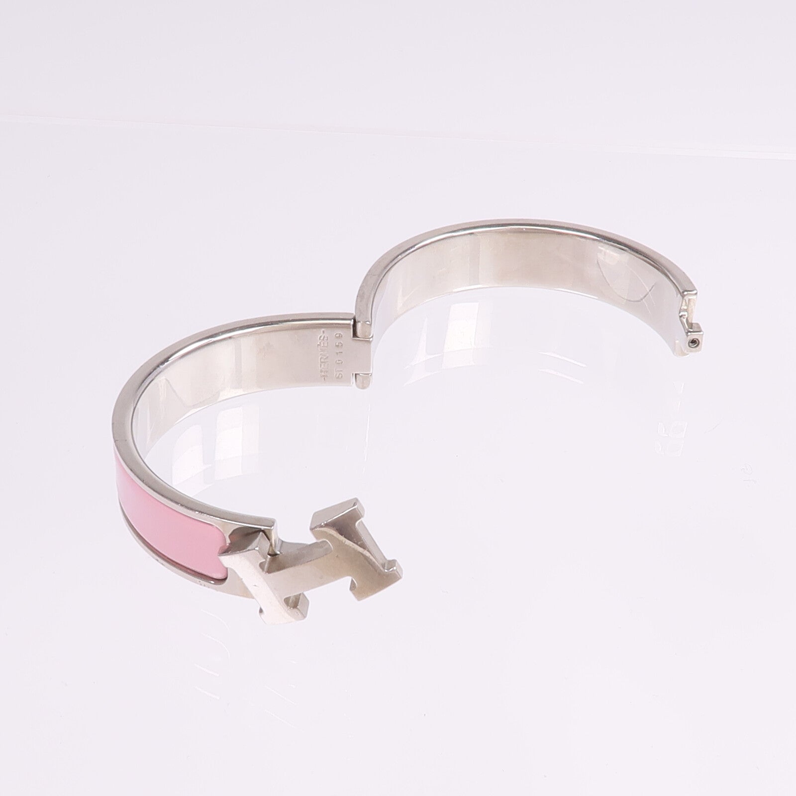 HERMES 金屬/琺瑯Clic H Bracelet銀扣手鐲