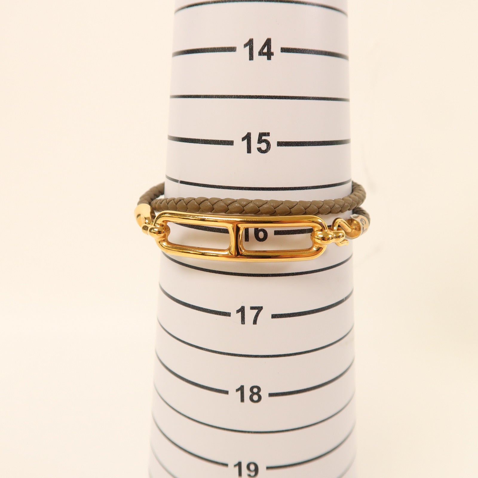 HERMES Swift皮革/金屬Roulis Double Bracelet金扣手鐲啡色