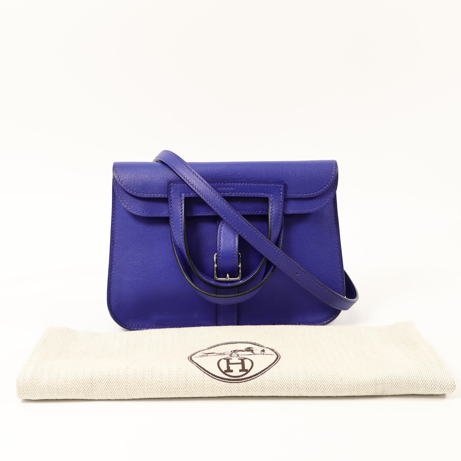 HERMES Swift皮革Mini Halzan手挽肩背兩用袋Bleu Electrique