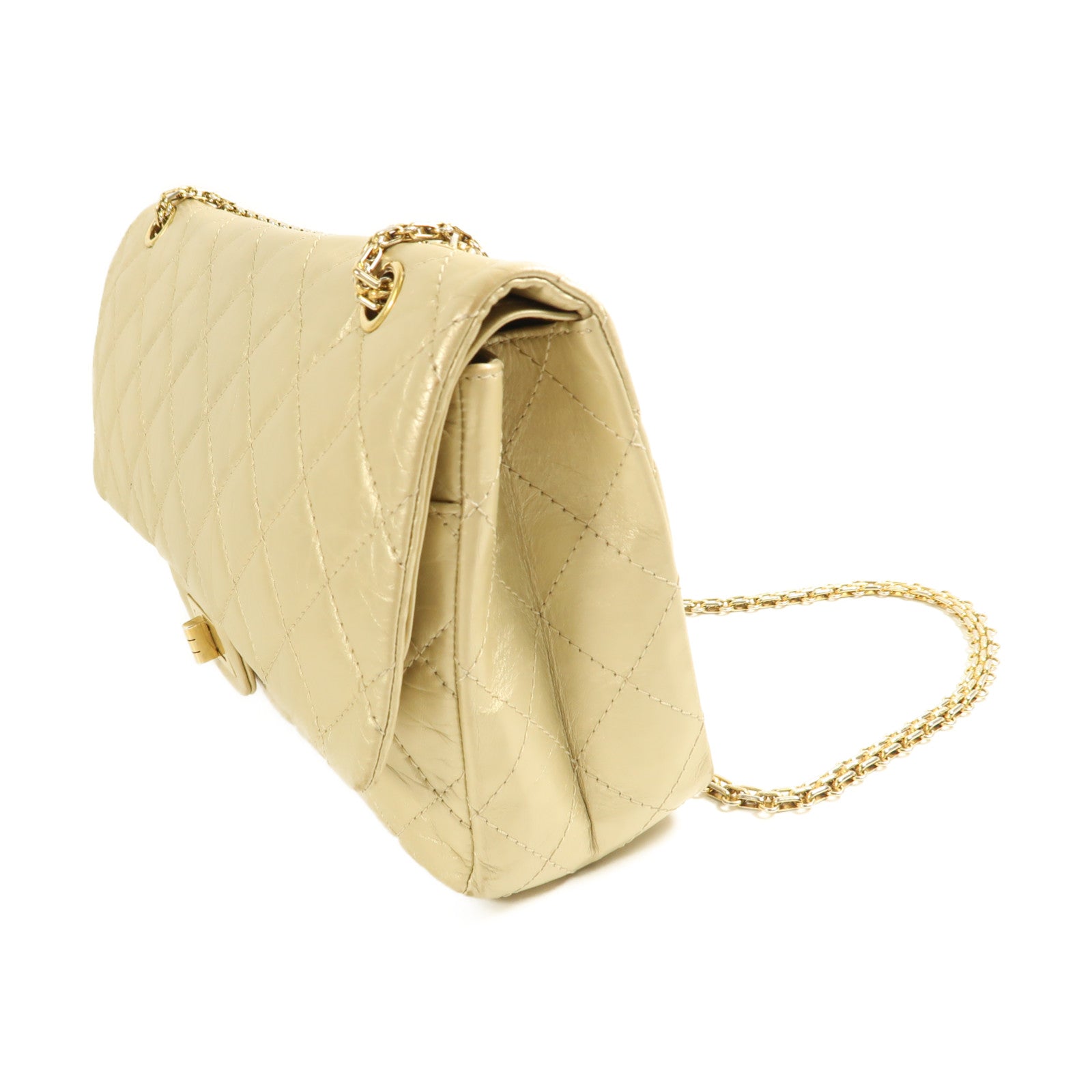 CHANEL CC GHW Jumbo 2.55 Chain Shoulder Bag Calfskin Leather Gold