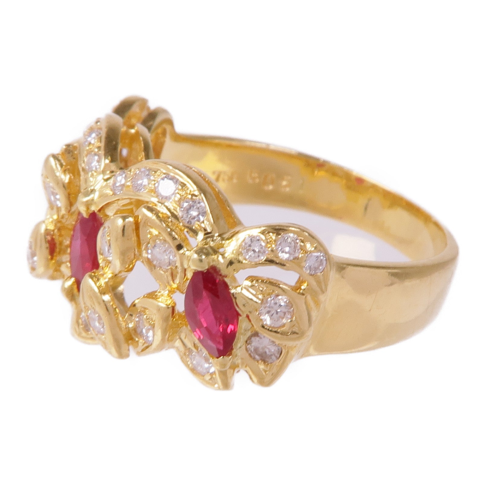 JEWELRY 18K黃金Ruby Diamond Ring紅寶石/鑽石戒指US#7.25