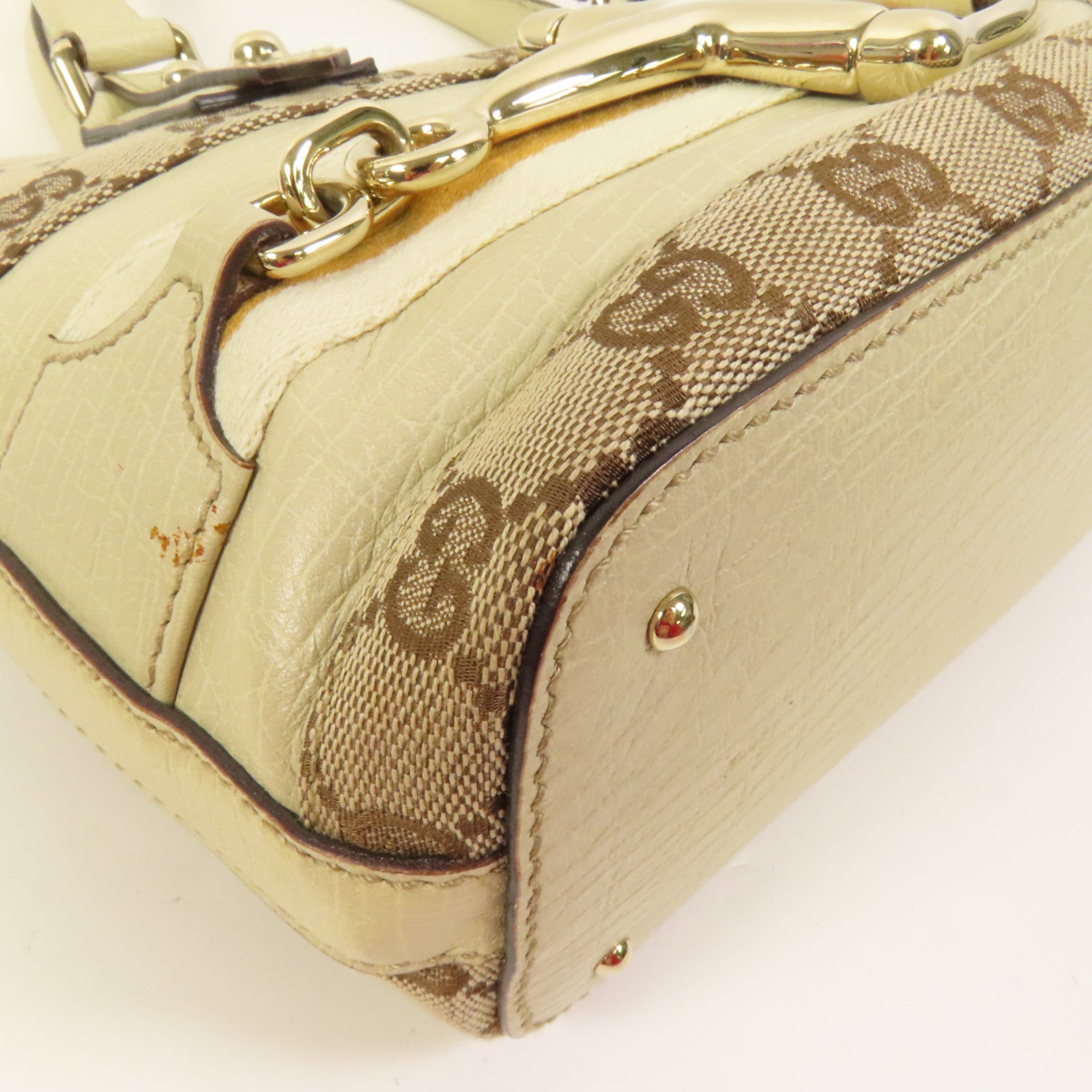 GUCCI 帆布Horsebit Tote金扣手挽袋