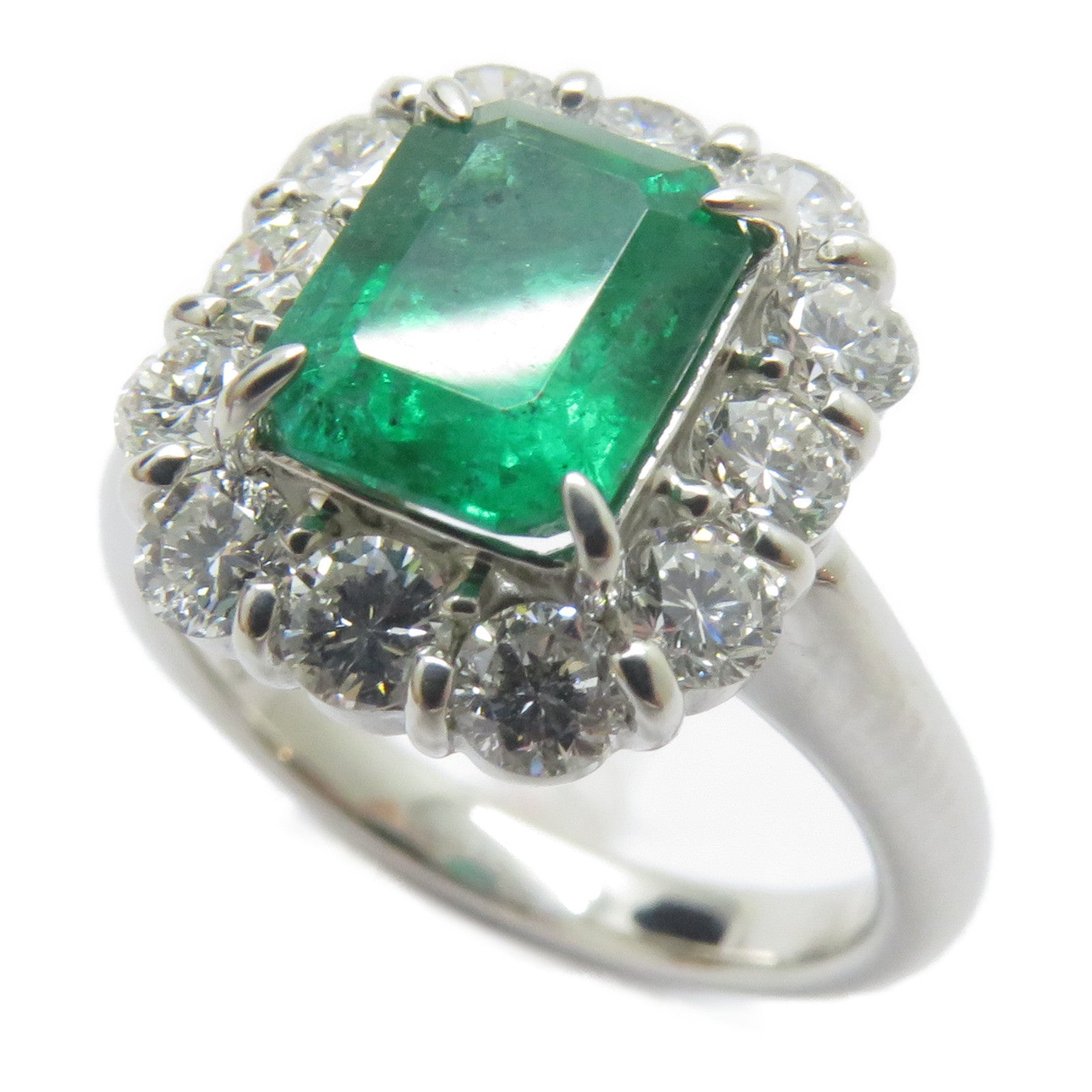 JEWELRY PT900鉑金Emerald Ring 1.51ct綠寶石/1.01ct鑚石戒指US#5.75
