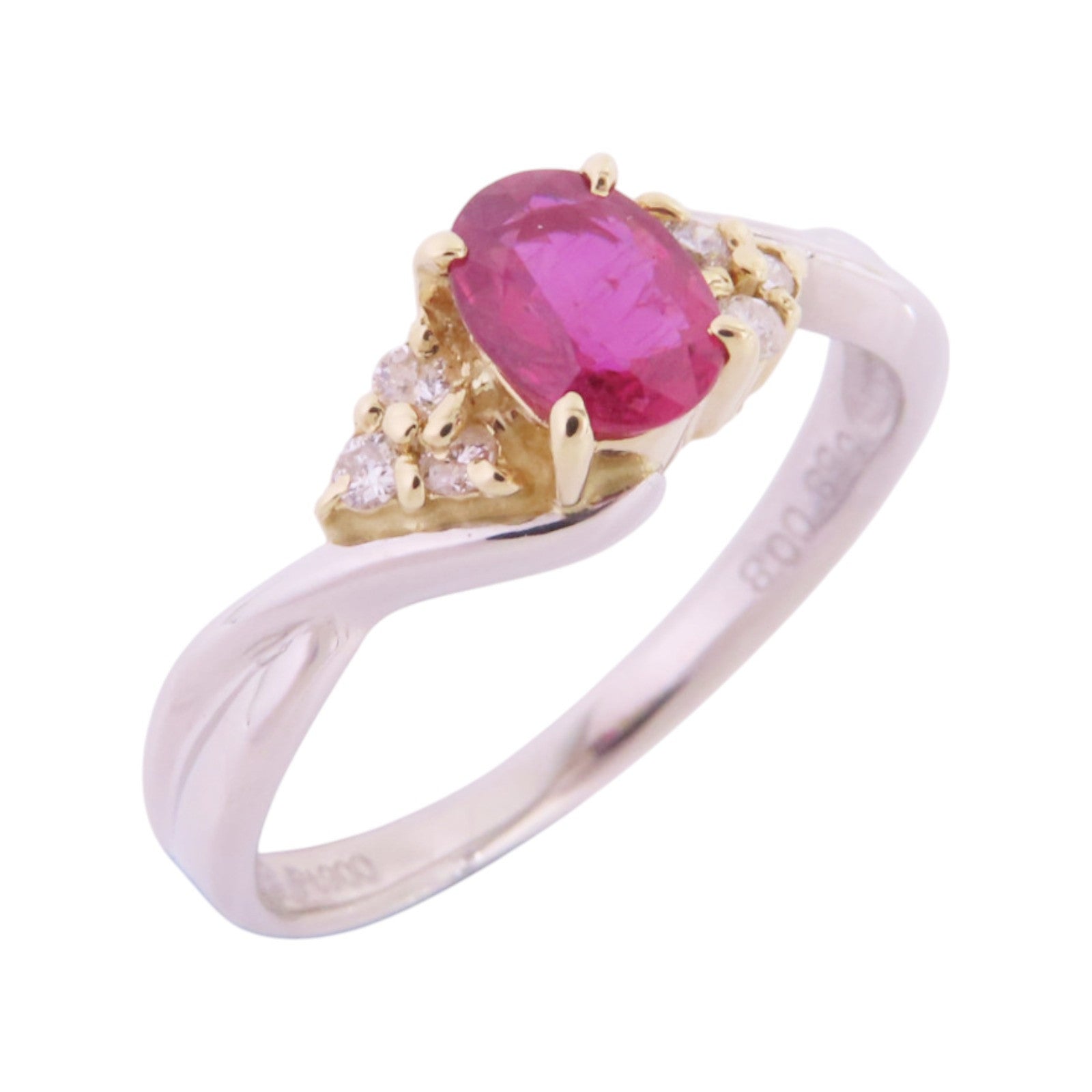 JEWELRY 【激減優惠】PT900鉑金/18K黃金/紅寶石/鑽石Ruby Diamond Ring戒指US#5.75