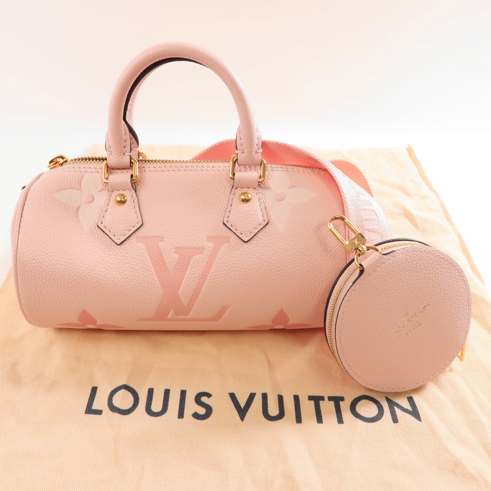 LOUIS VUITTON Mono Empreinte Papillon BB金扣手挽肩背兩用袋粉紅色