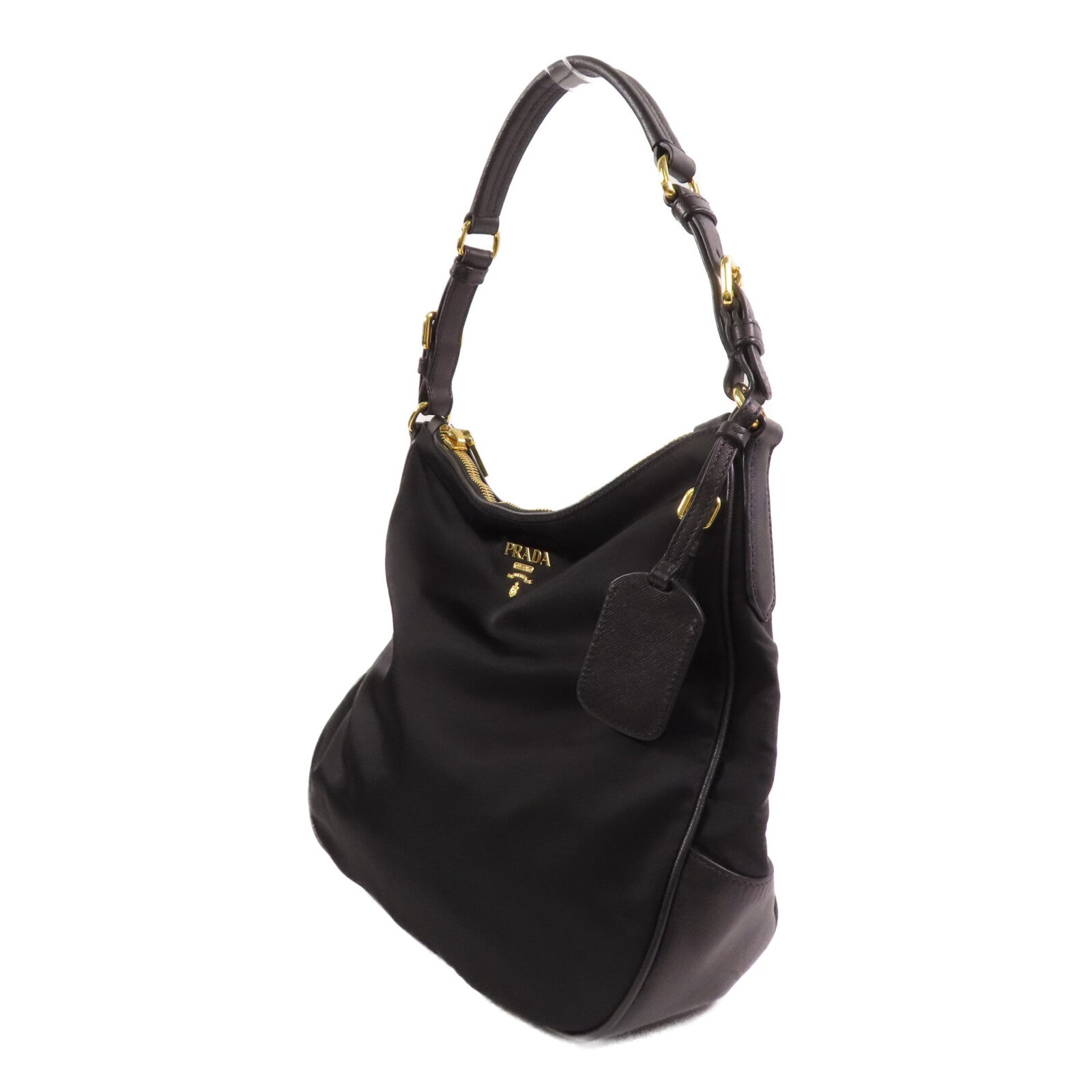 PRADA 尼龍/Saffiano皮革Hobo Bag金扣肩背袋