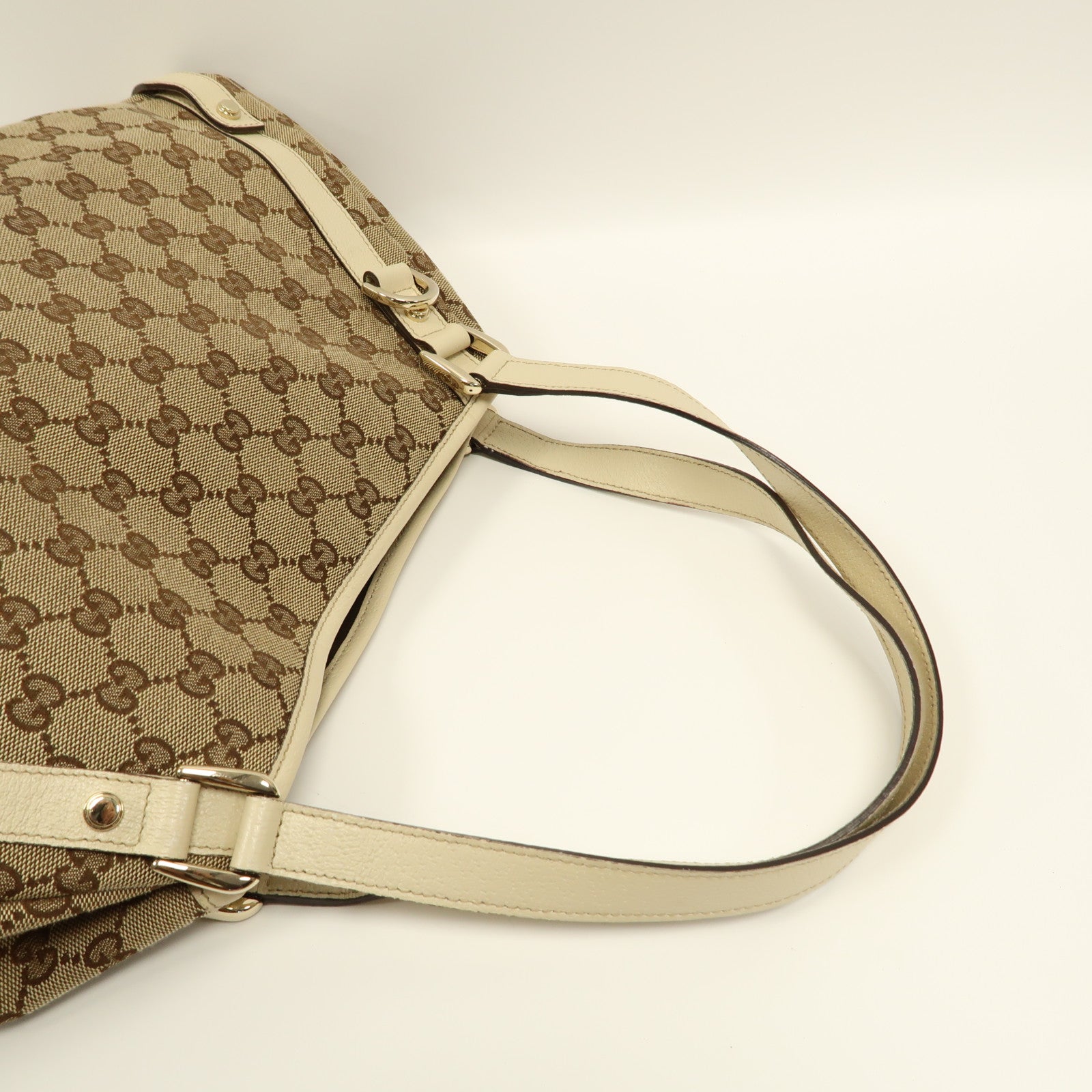 GUCCI 【激減優惠】帆布Abbey Shoulder Bag金扣肩背袋啡色/白色