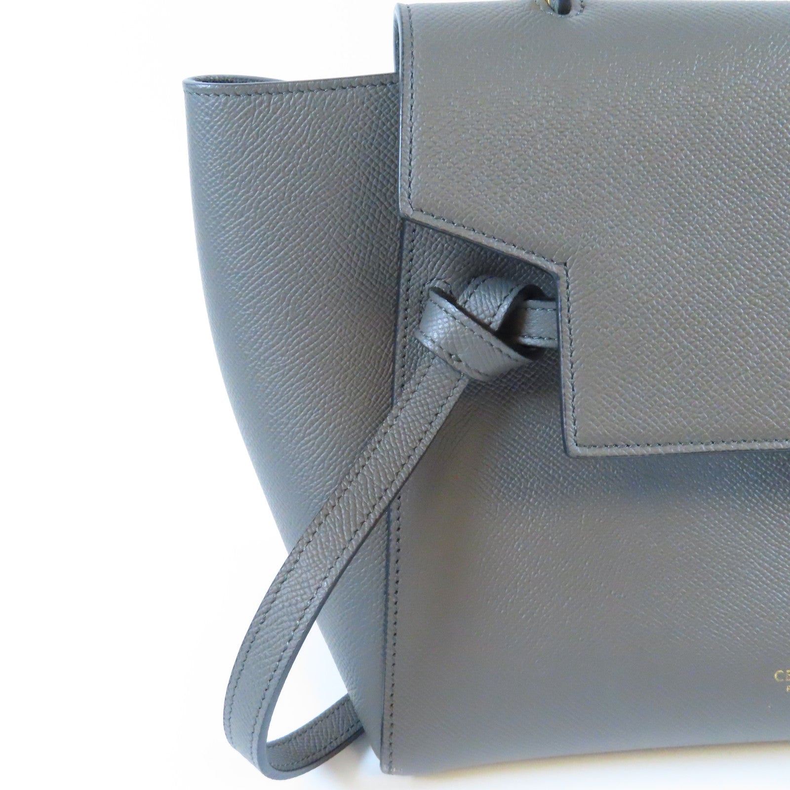 CELINE 牛皮皮革Belt金扣手挽肩背兩用袋灰色