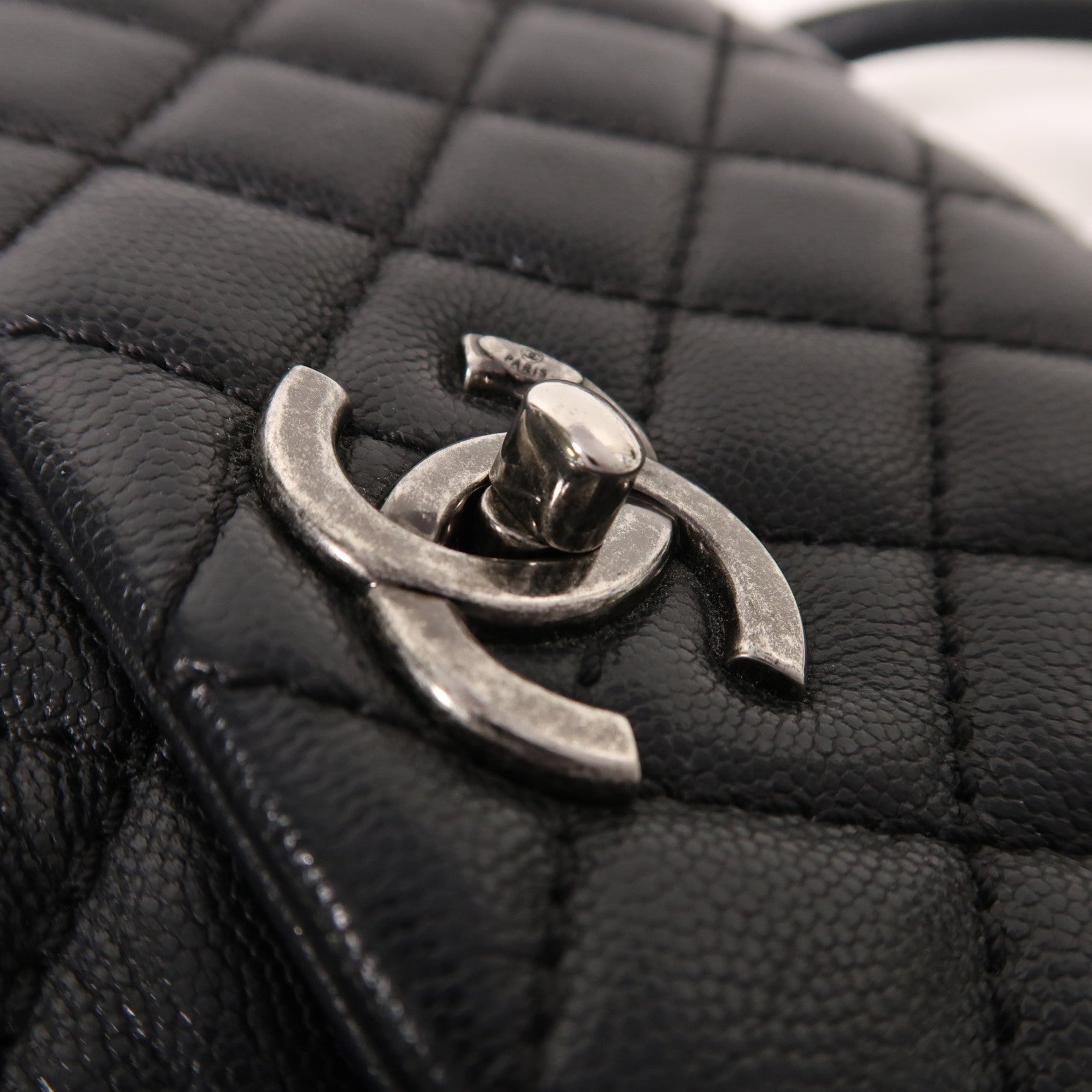 CHANEL 牛皮皮革Coco Handle Large銀扣手挽肩背兩用袋