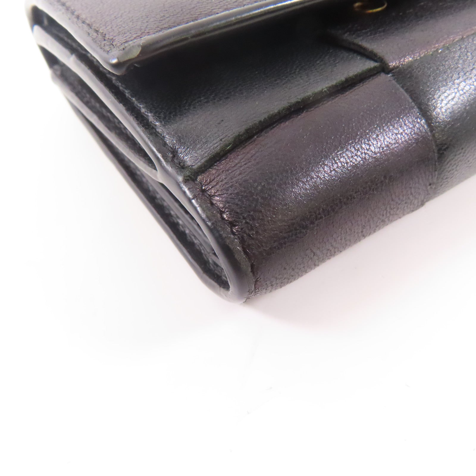 BOTTEGA VENETA 羊皮皮革Fold Wallet金扣錢包黑色/啡色
