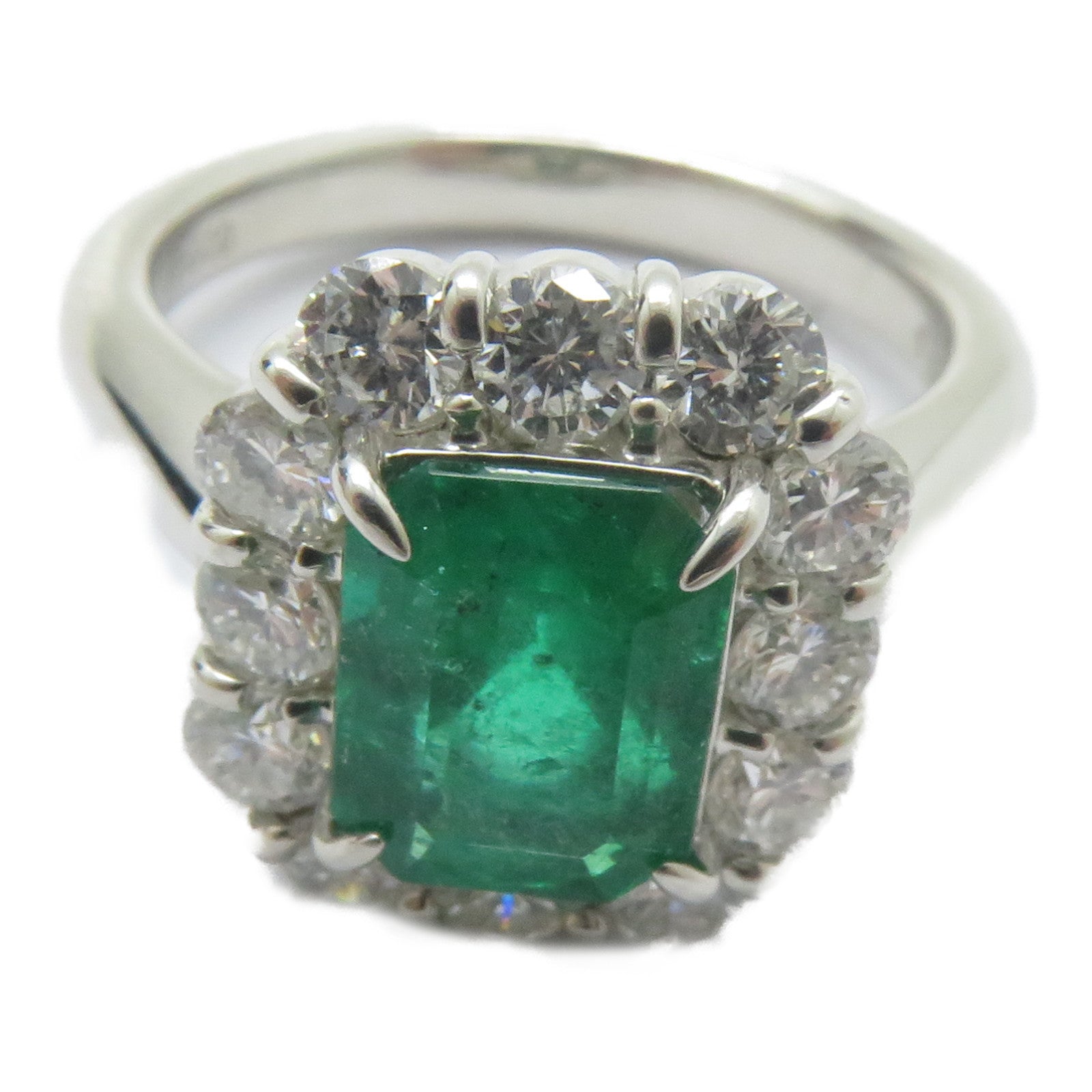 JEWELRY PT900鉑金Emerald Ring 1.51ct綠寶石/1.01ct鑚石戒指US#5.75
