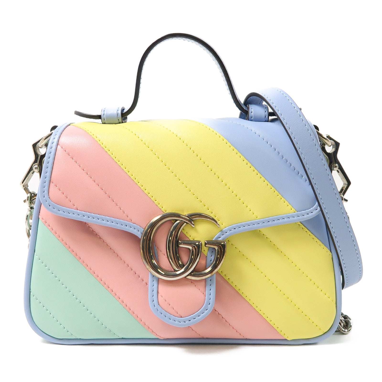 GUCCI 皮革GG Marmont銀扣手挽肩背兩用袋藍色/黃色/粉紅色/綠色