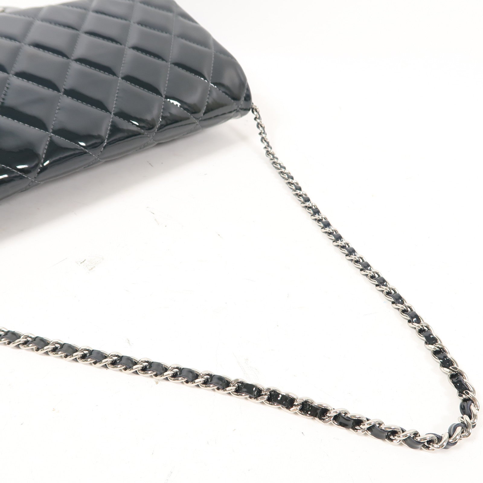 CHANEL 菱格漆皮皮革Chain Shoulder銀扣鏈帶肩背袋綠色