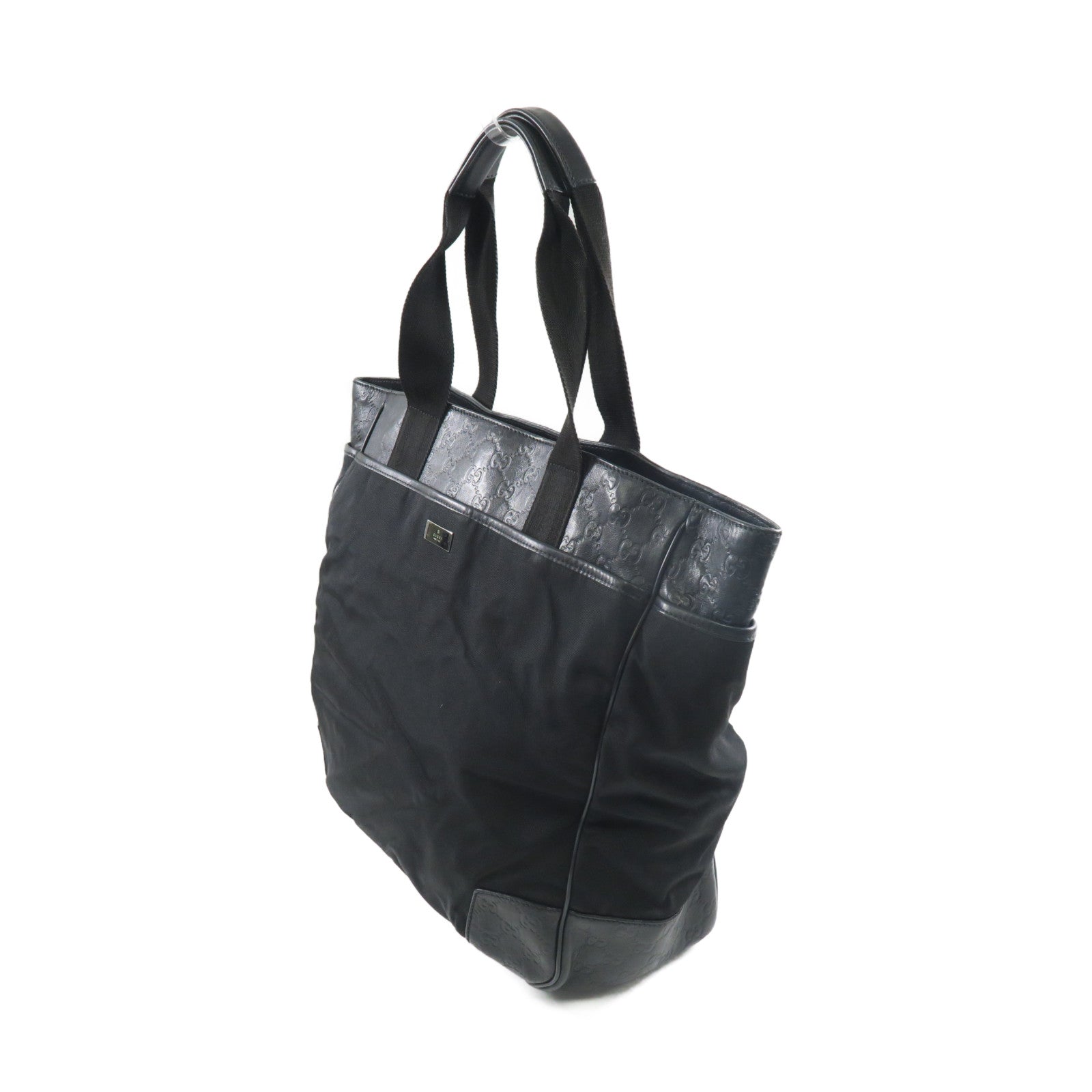 GUCCI 帆布Tote Bag銀扣手挽袋黑色