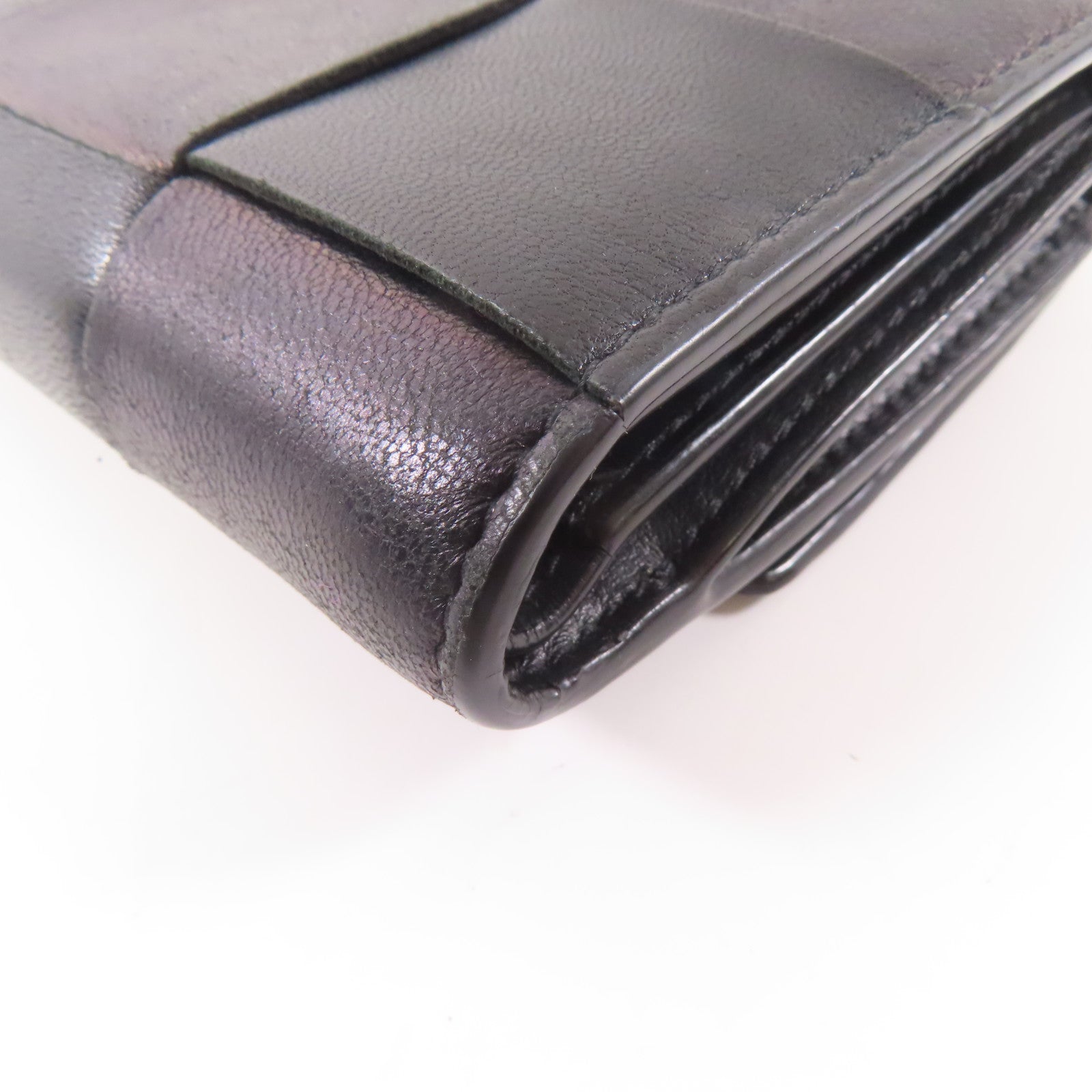 BOTTEGA VENETA 羊皮皮革Fold Wallet金扣錢包黑色/啡色