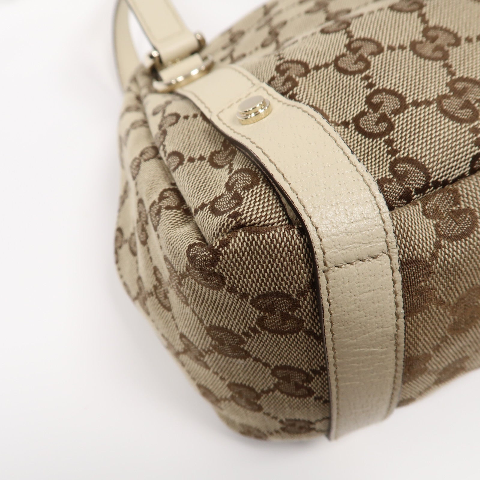 GUCCI 【激減優惠】帆布Abbey Shoulder Bag金扣肩背袋啡色/白色