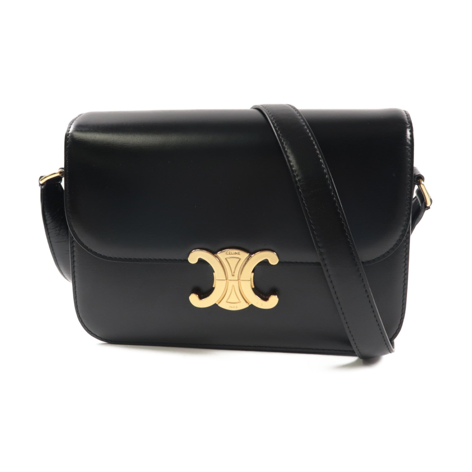 CELINE 牛皮皮革Classique Triomphe金扣肩背袋黑色