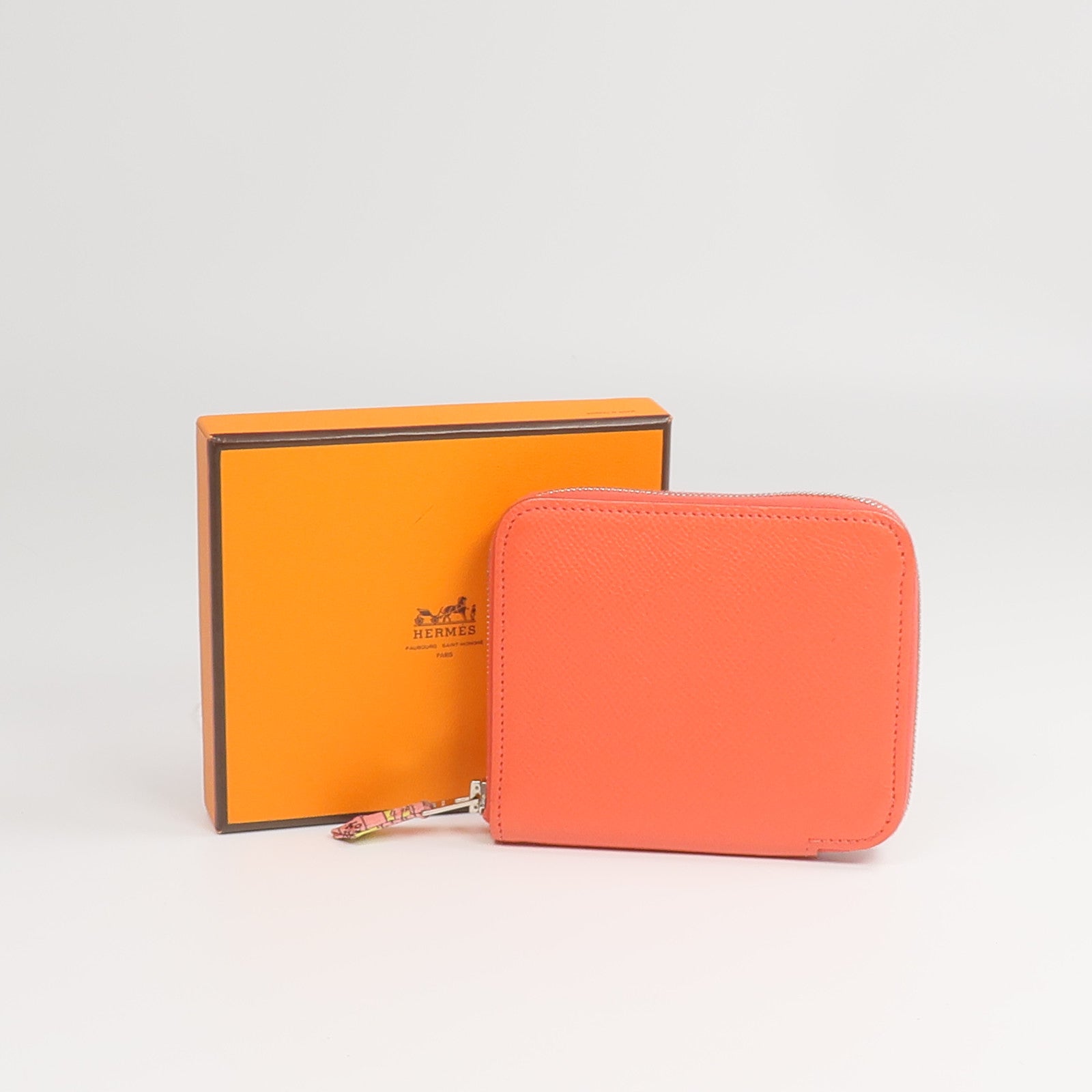 HERMES Epsom皮革/絲質Silk'In Compact Wallet錢包Rose Jaipur