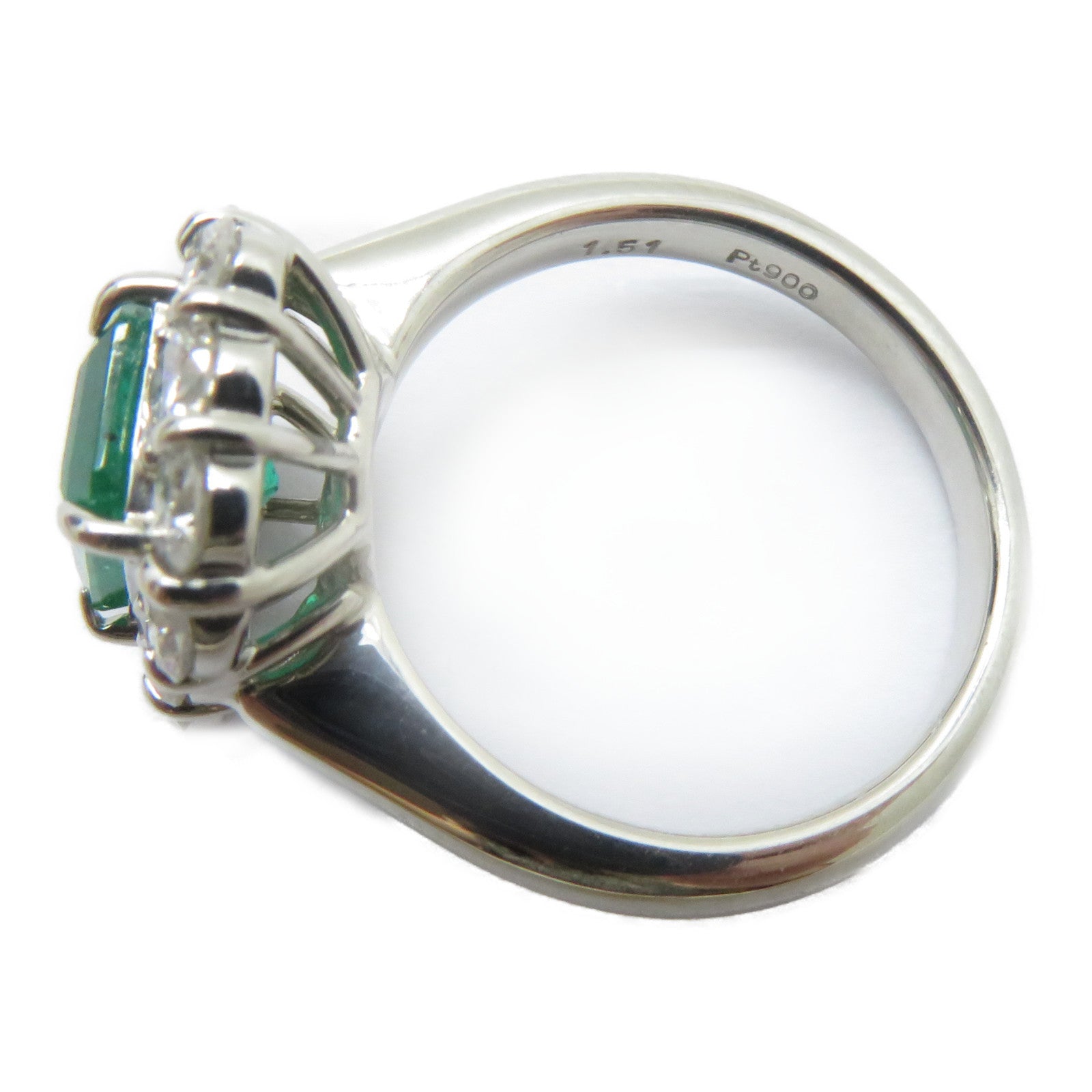 JEWELRY PT900鉑金Emerald Ring 1.51ct綠寶石/1.01ct鑚石戒指US#5.75
